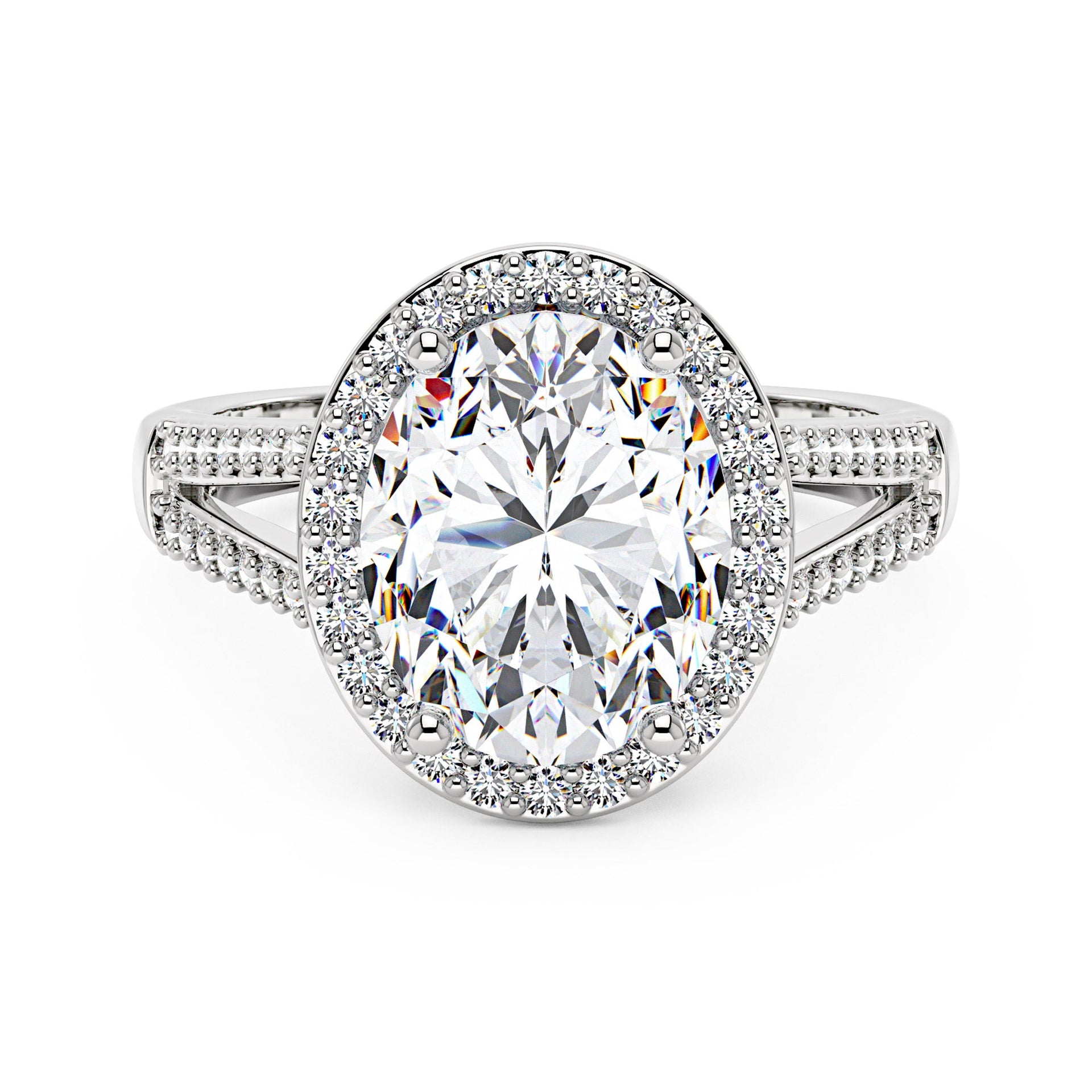 5 Carat Halo Moissanite Engagement Ring with Pavé Band