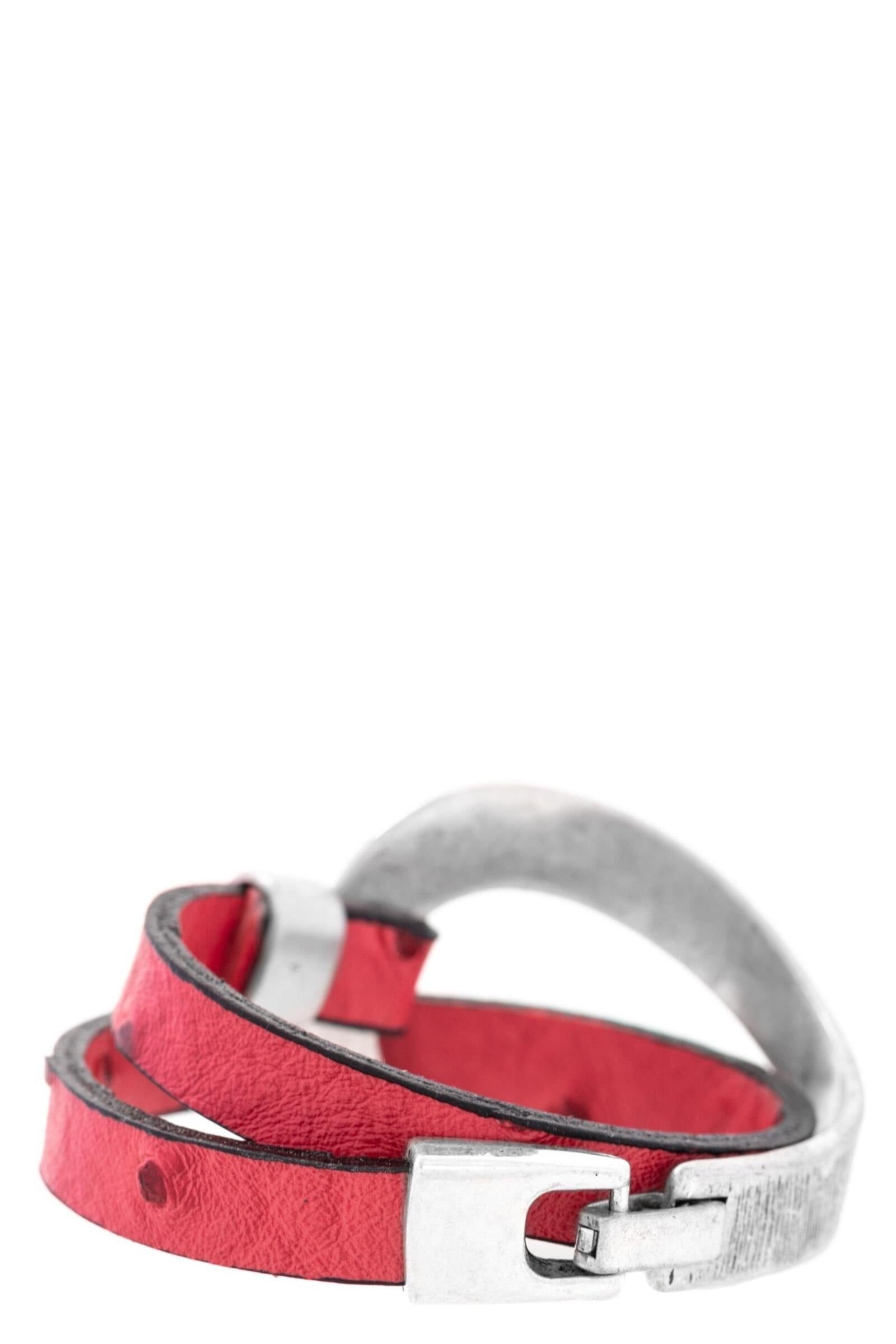 Hammered Double Wrap Leather Loop Red Bracelet