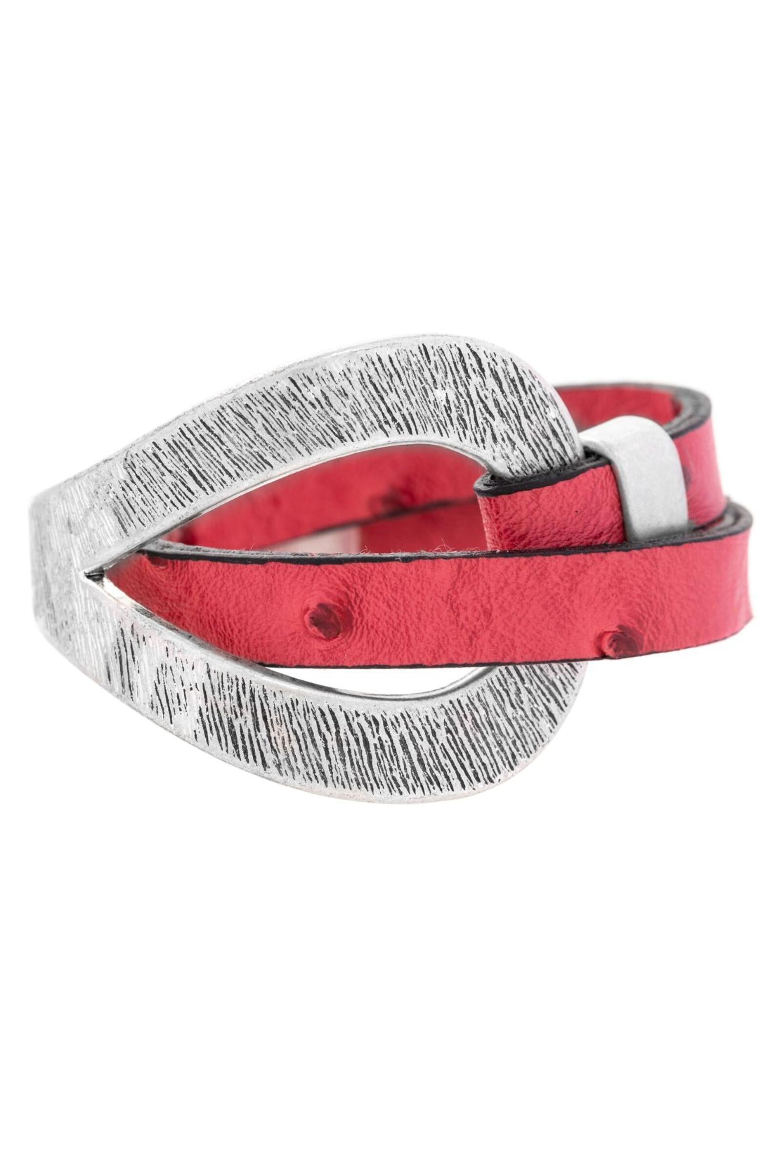 Hammered Double Wrap Leather Loop Red Bracelet