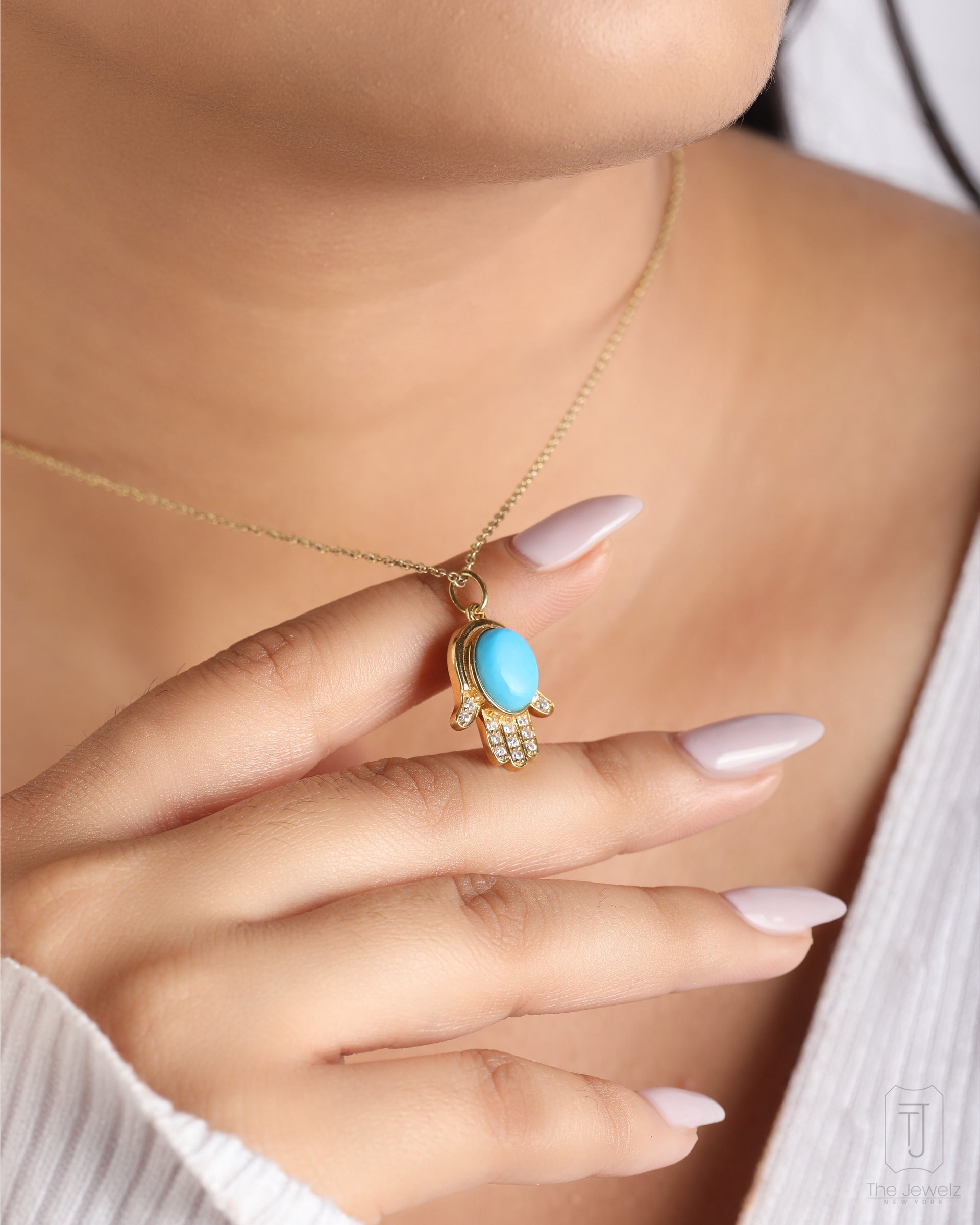Hamsa Turquoise Charm Pendant In Sterling Silver