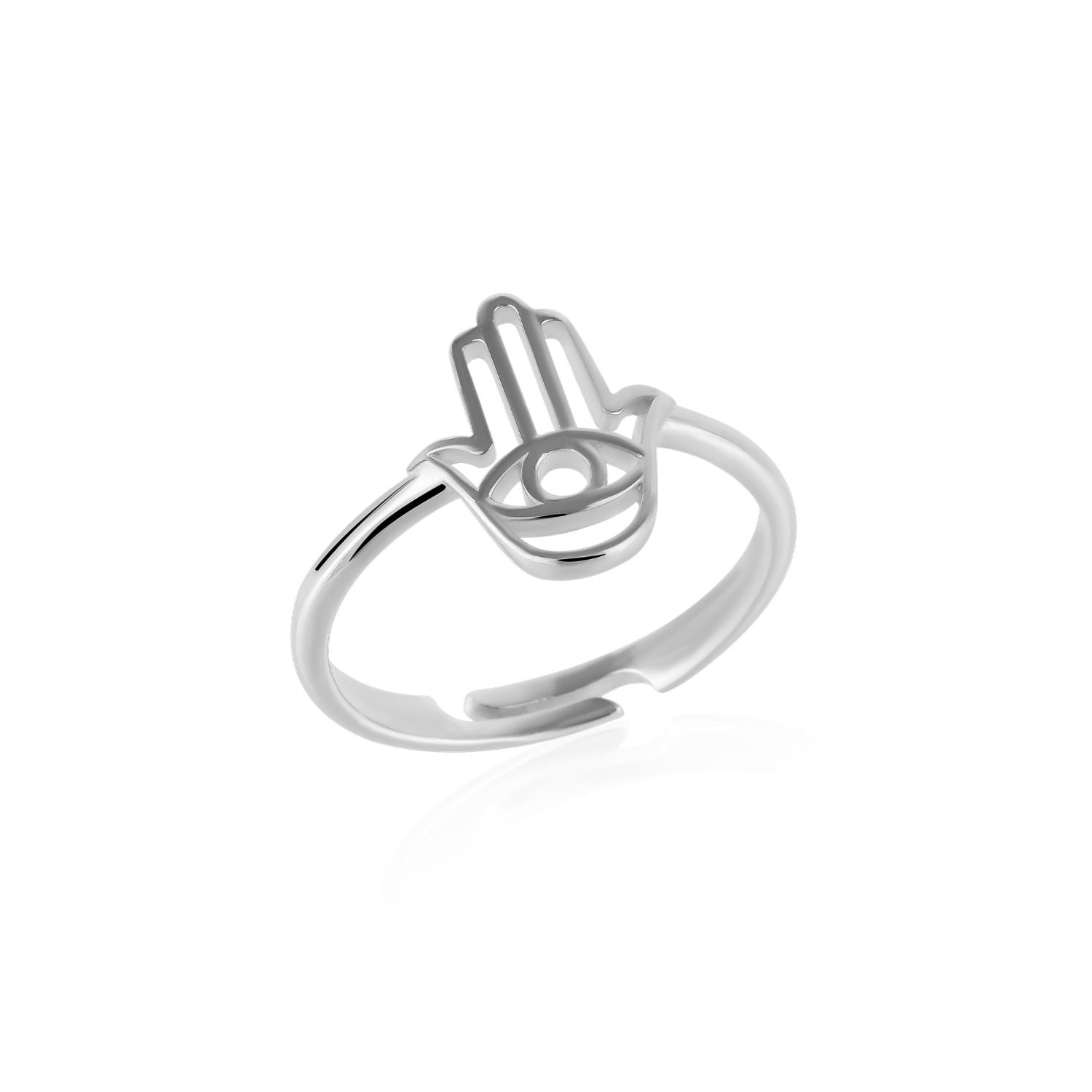 Hamsa Hand Adjustable Ring In Sterling Silver - Silver