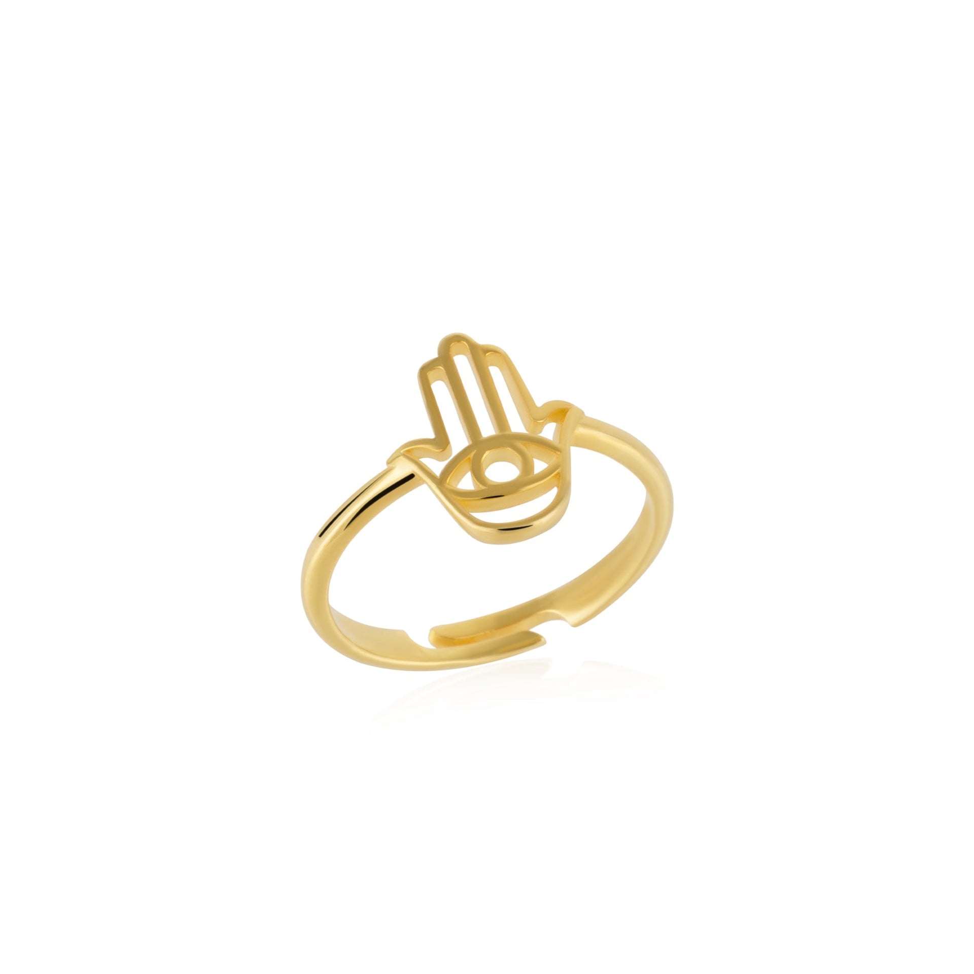 Hamsa Hand Adjustable Ring In Sterling Silver - Gold