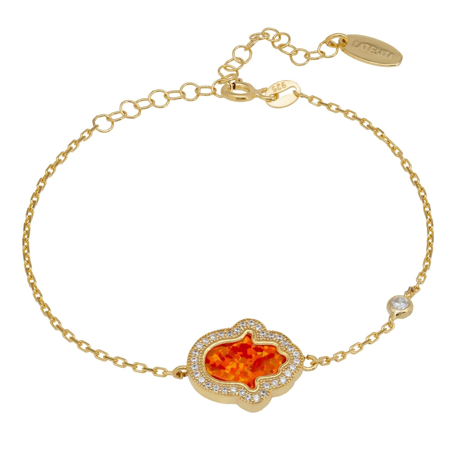 Hamsa Opalite Fire Opal Bracelet Gold