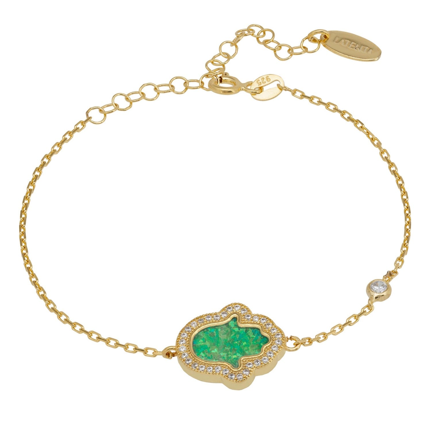 Hamsa Opalite Green Bracelet Gold