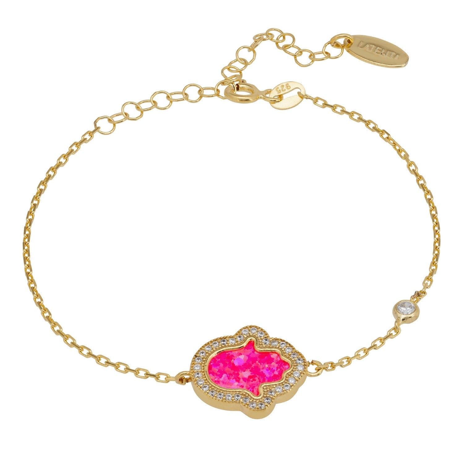 Hamsa Opalite Pink Bracelet Gold