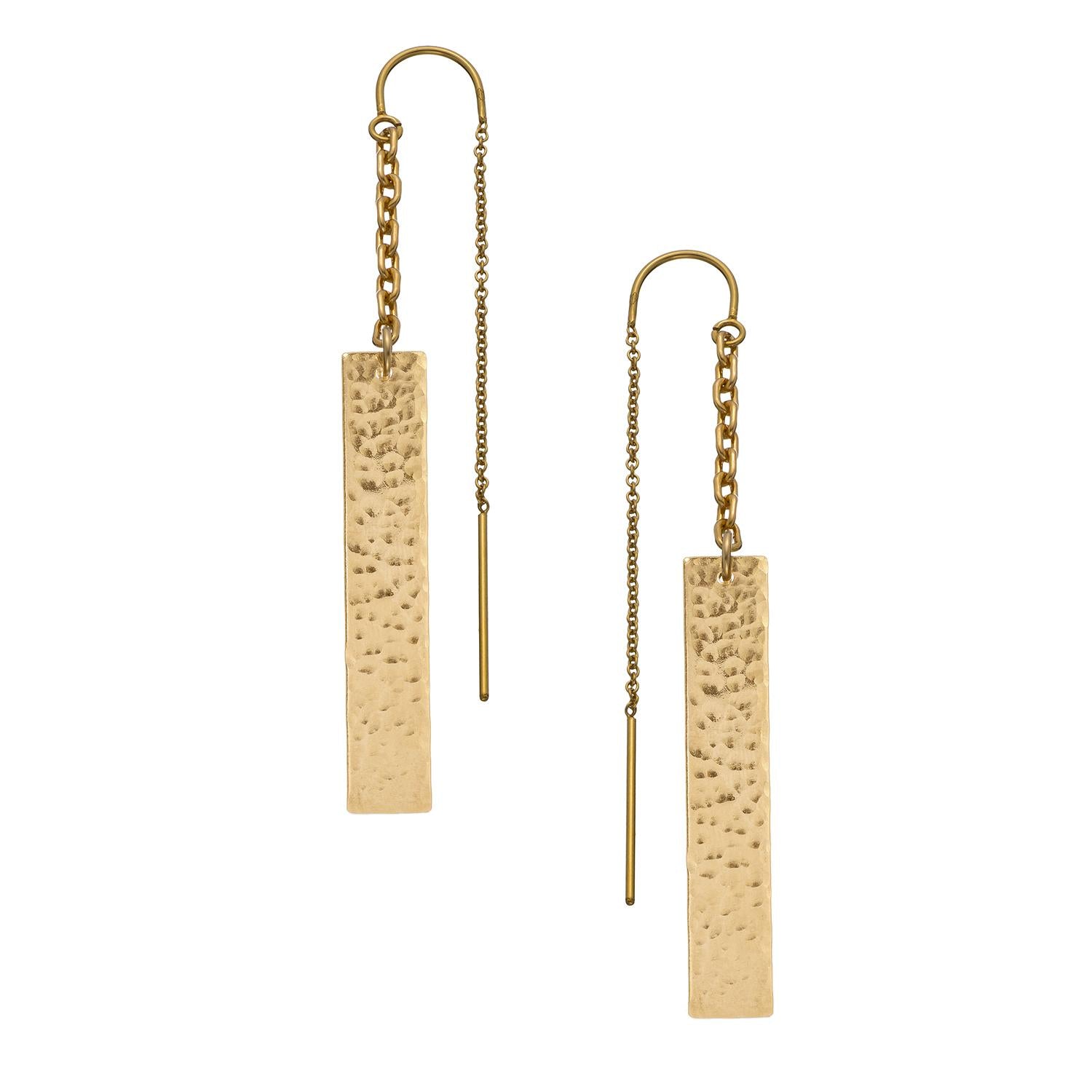 Hand Hammered Bar Threader Earrings - Gold-Filled