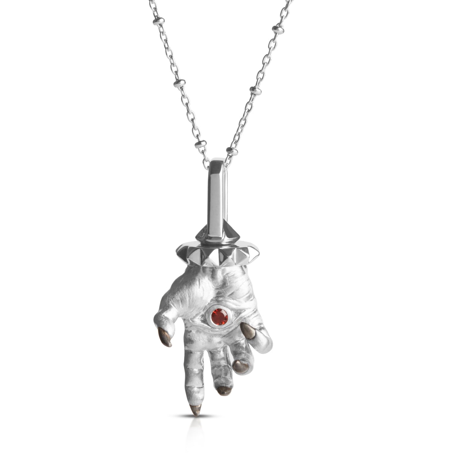 Hand Of The Protector Pendant - January - Garnet - Silver