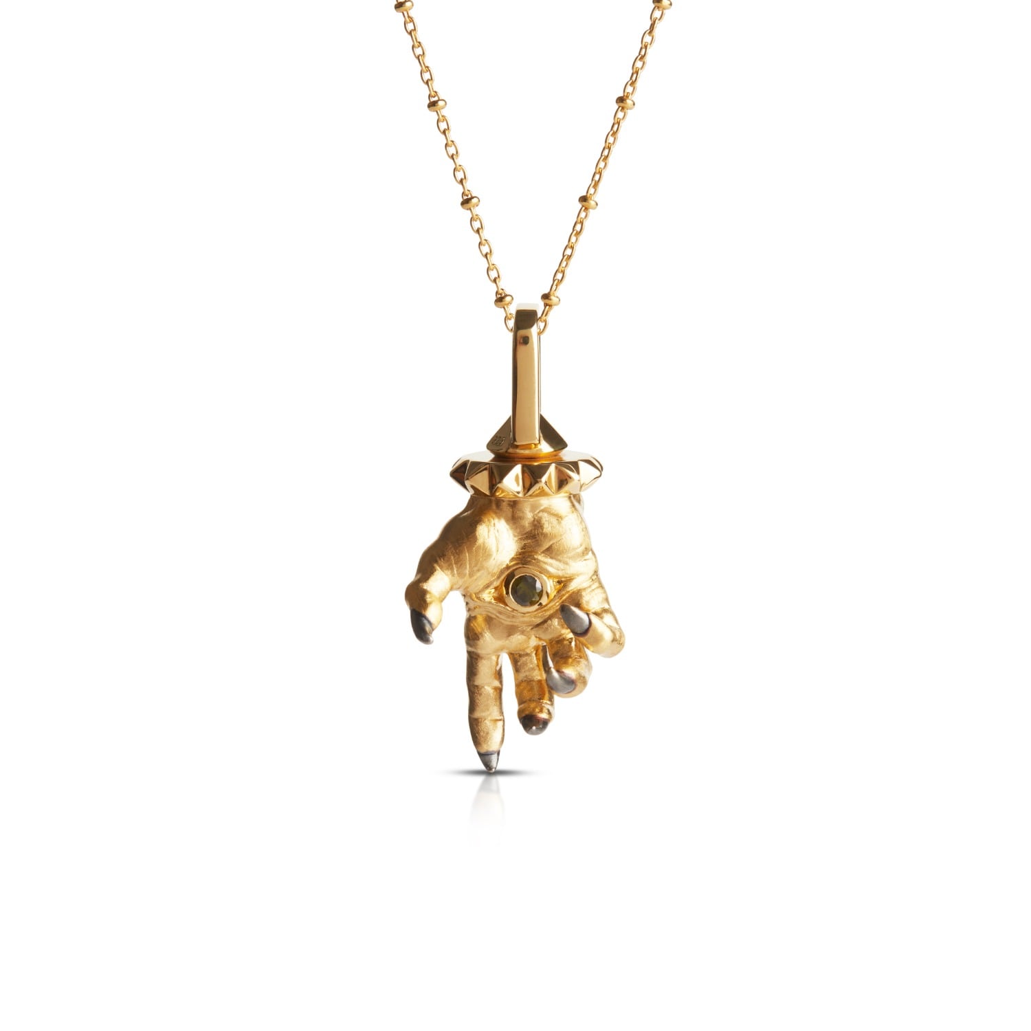 Hand Of The Protector Pendant - October - Green Tourmaline - Gold Vermeil