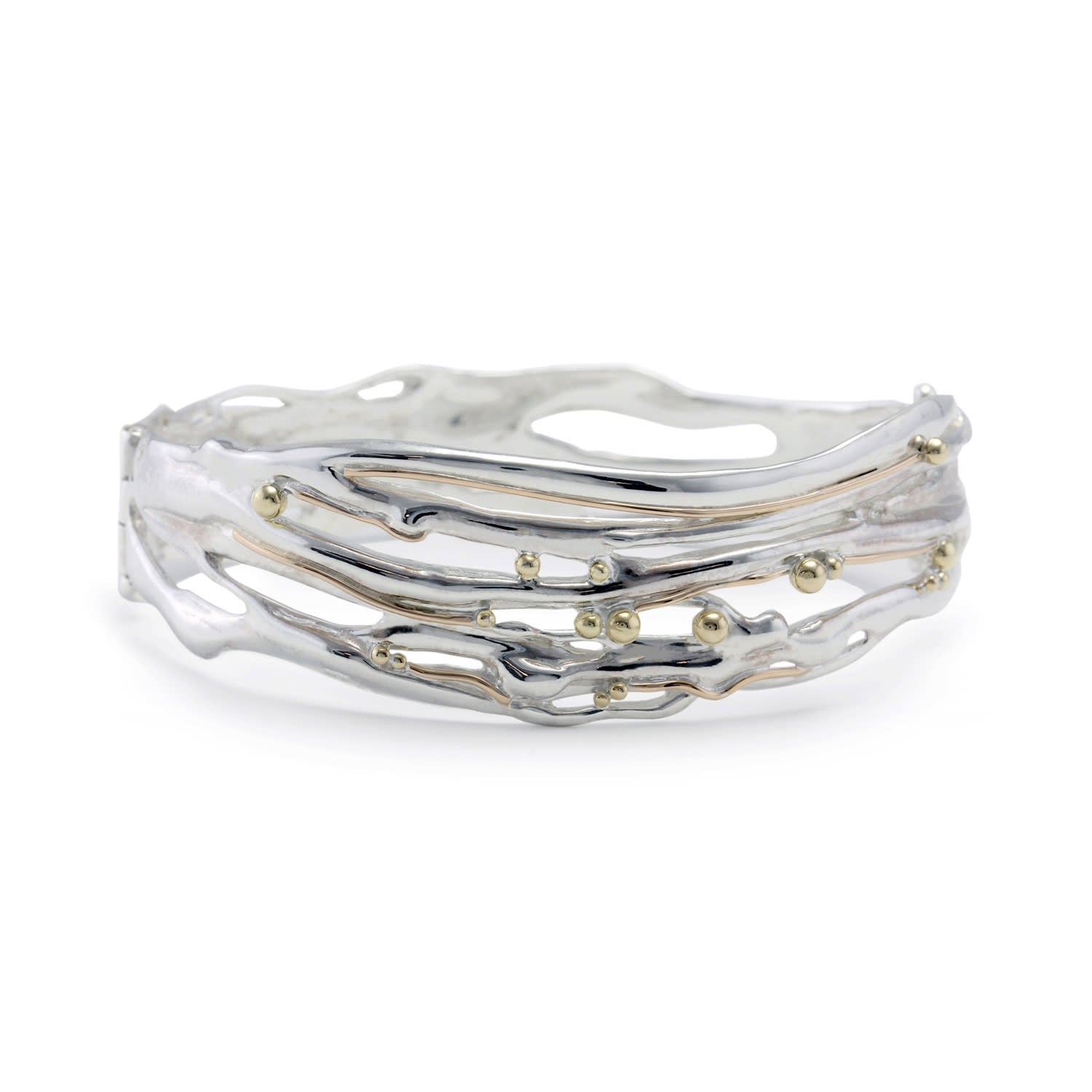 Handcrafted Sterling Silver Bangle With Gold Details