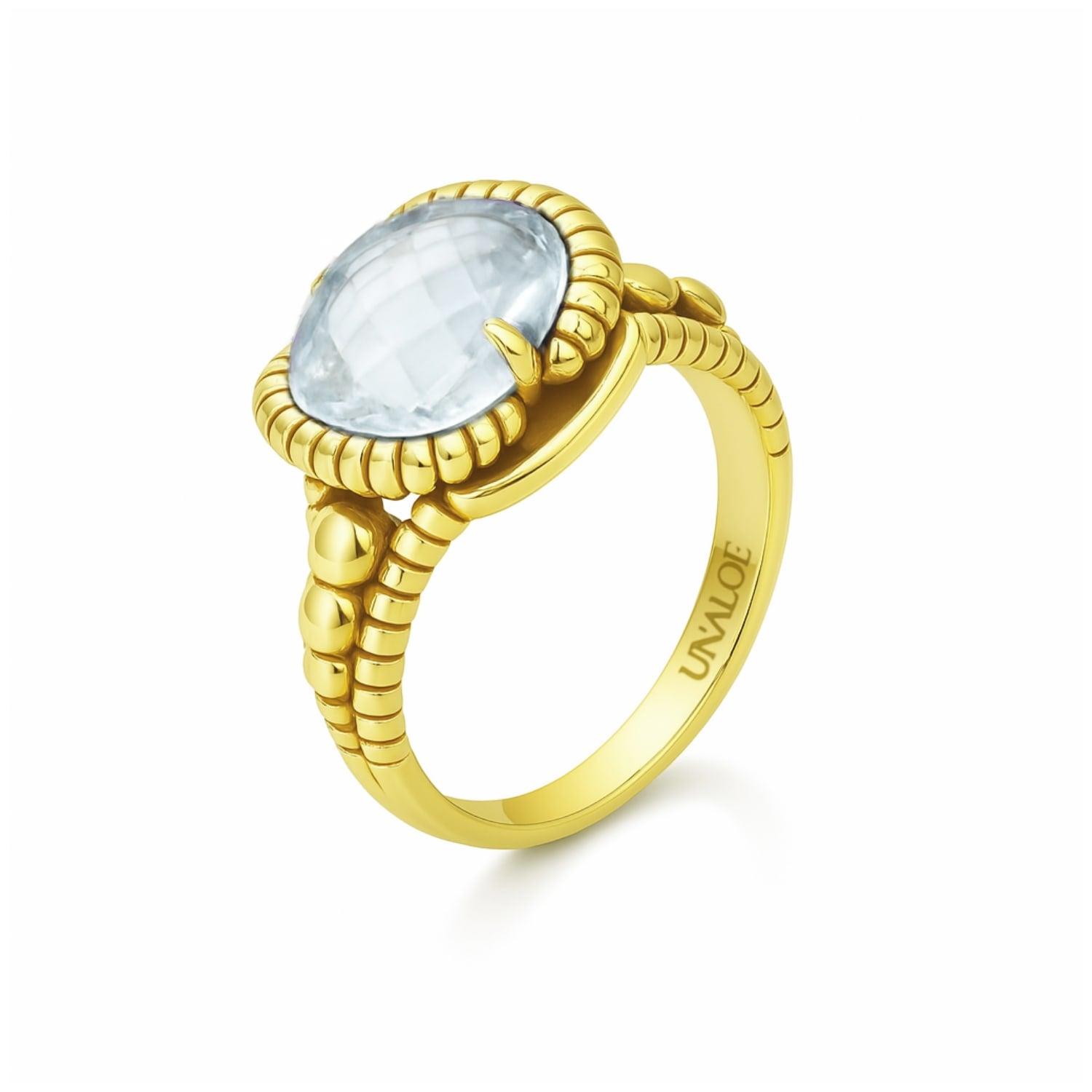 Handcrafted Sterling Silver-Gold Plated Ring With Sky Blue Zircon – Unaloe Made In Italy