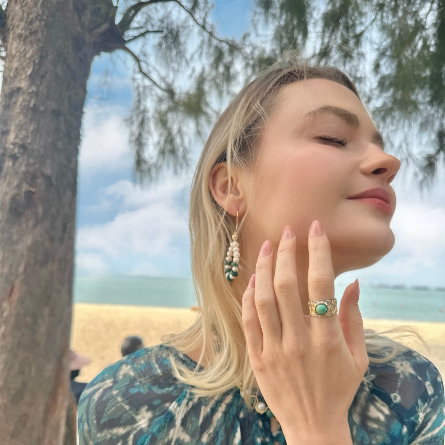 Handcrafted Teardrop Freshwater Pearls With Malachite Earrings