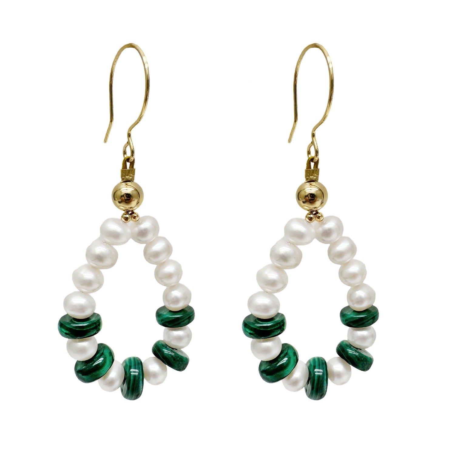 Handcrafted Teardrop Freshwater Pearls With Malachite Earrings