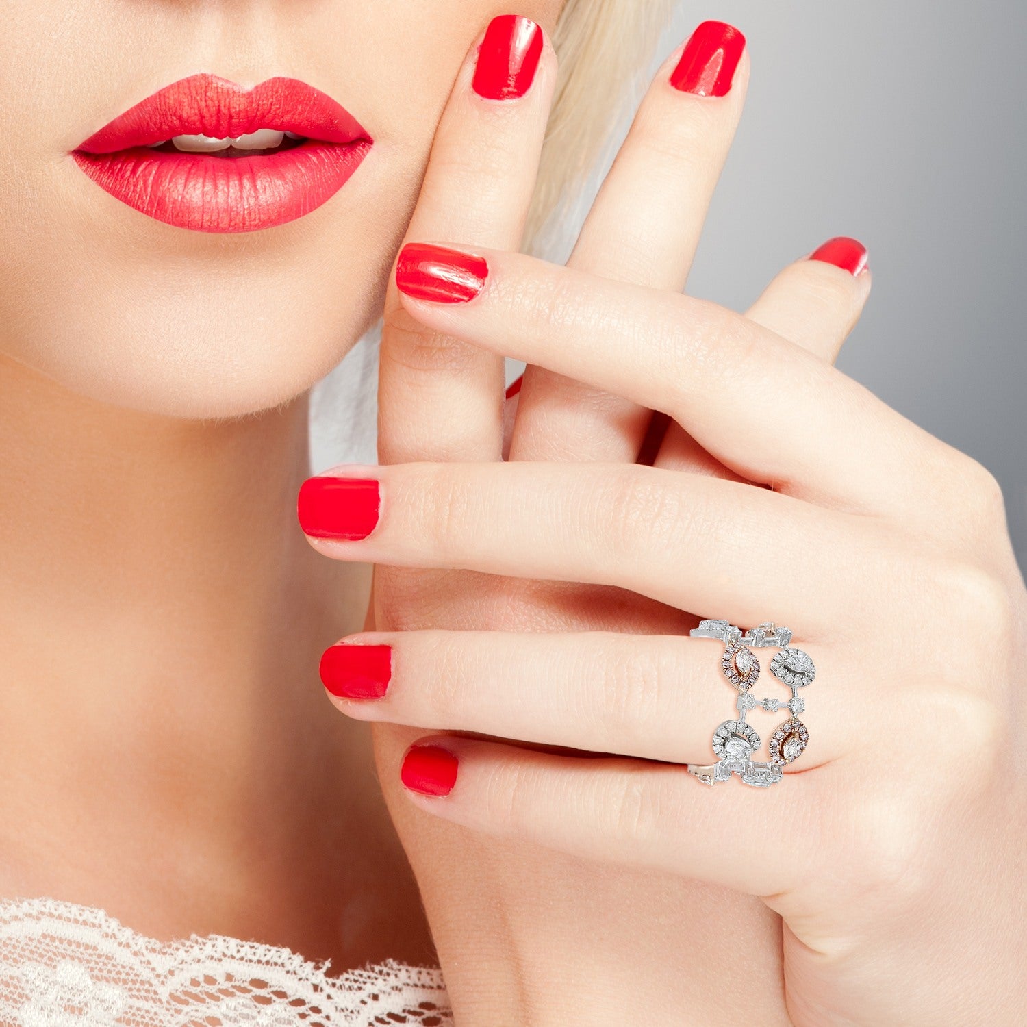 Natural Uncut Diamond Long Band Ring In Rose And White Gold