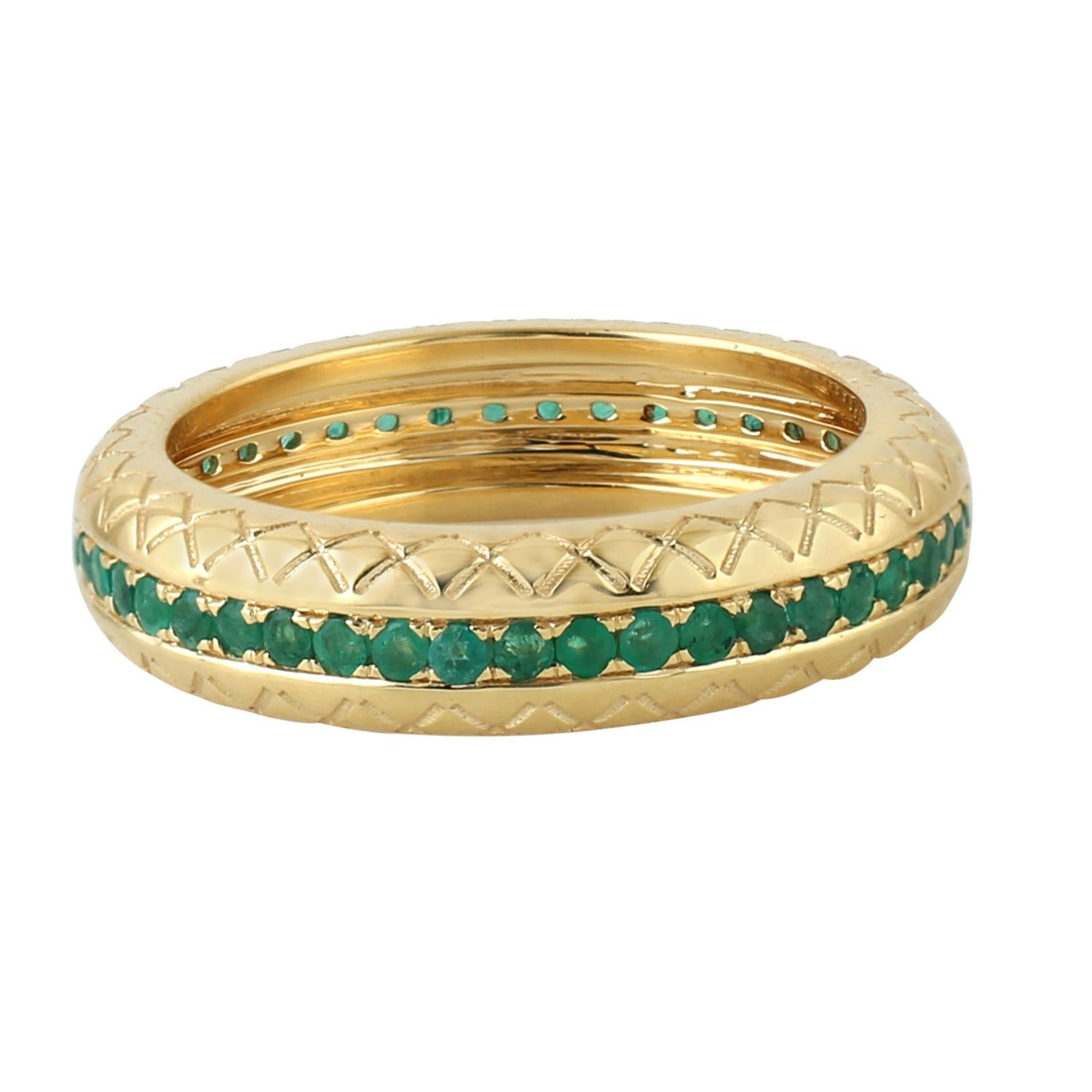 Handmade 18k Yellow Gold Natural Emerald Band Ring