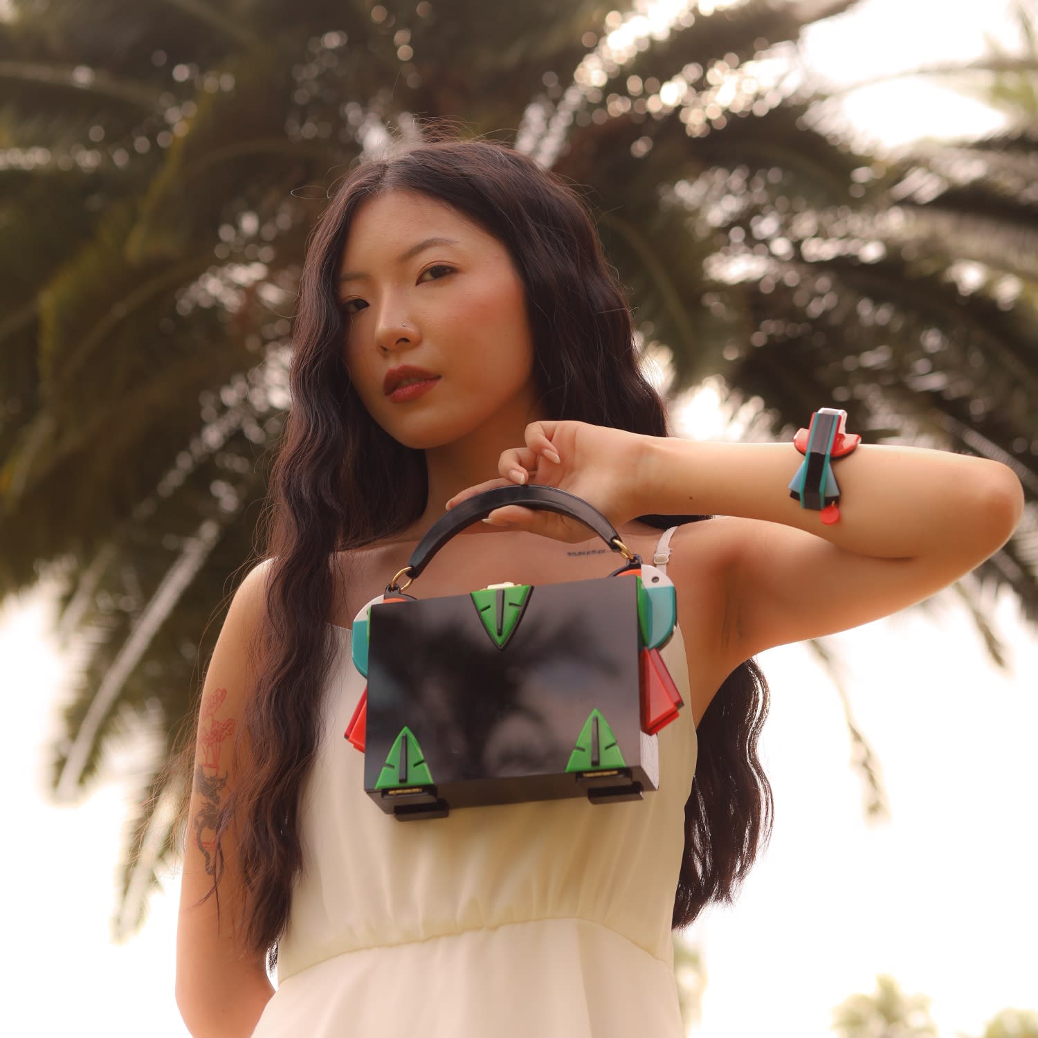 Handmade Acrylic Bracelet Toucans Orange