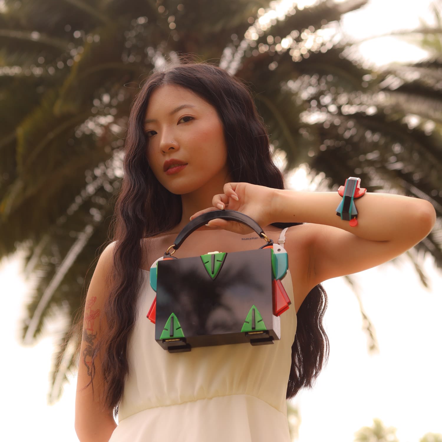 Handmade Acrylic Bracelet Toucans Pale Green