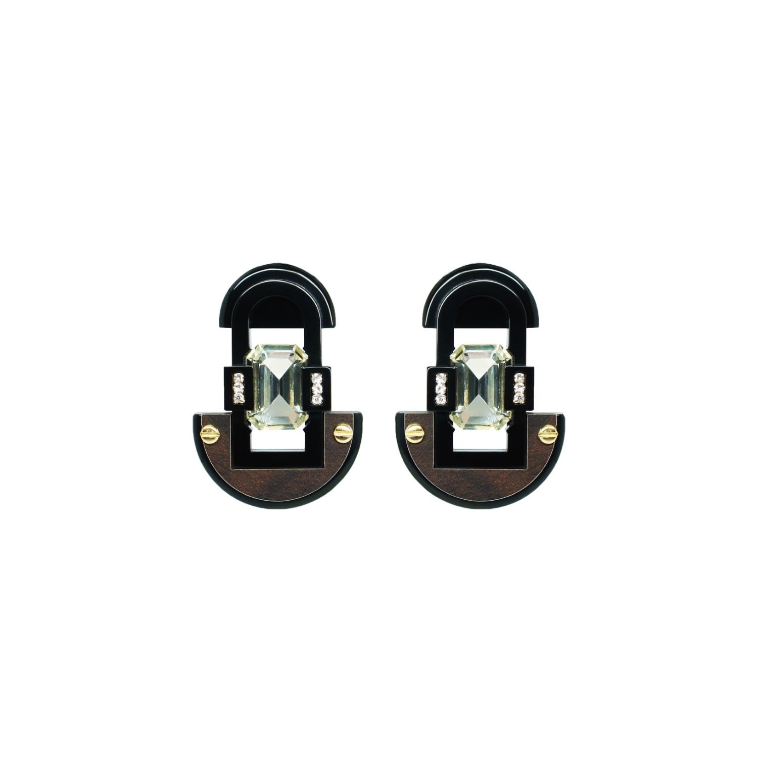 Handmade Acrylic Earring M Deco Mirror Rectangular Stone Black