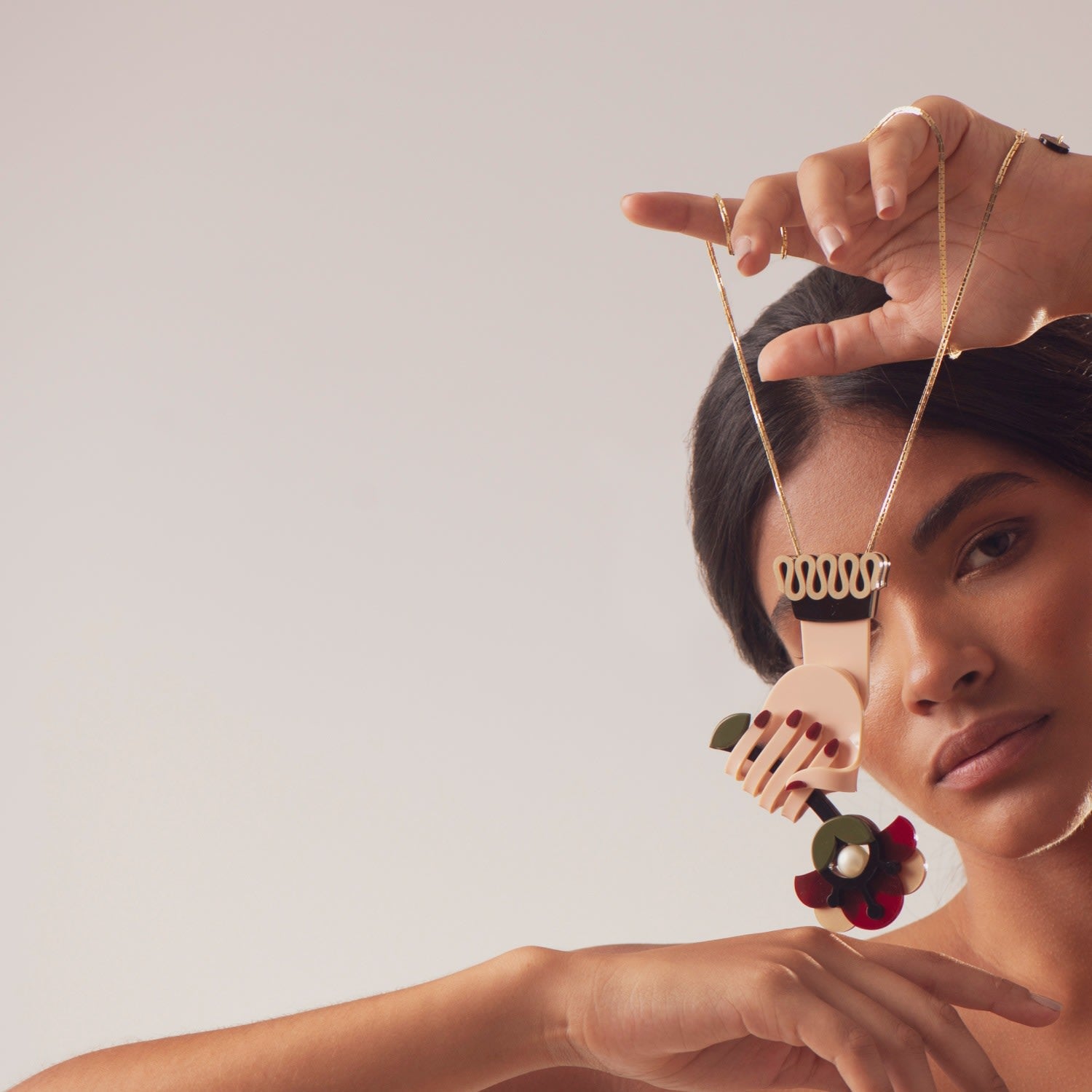 Handmade Acrylic Necklace Flower In Hand Burgundy