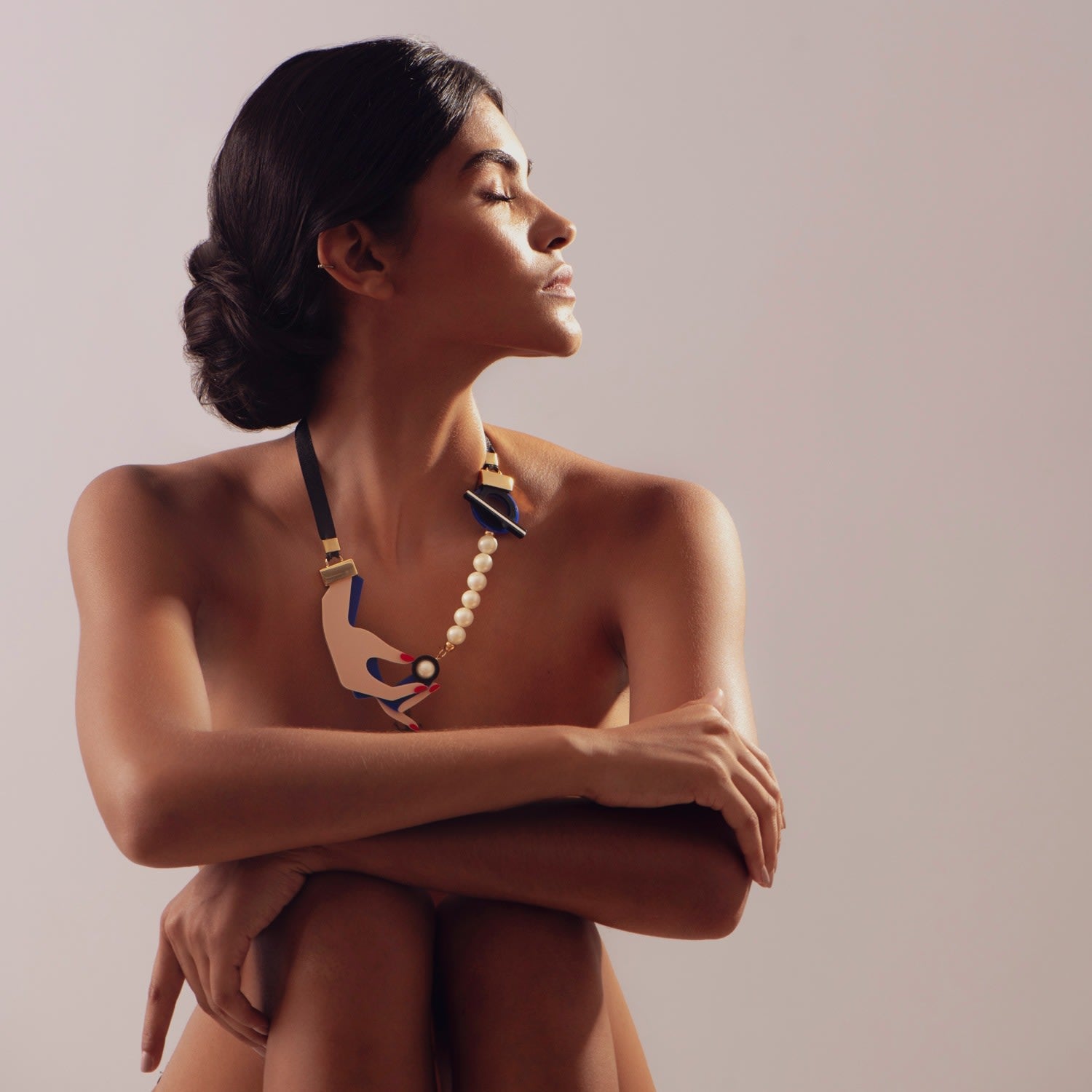 Handmade Acrylic Necklace Hand & Pearl