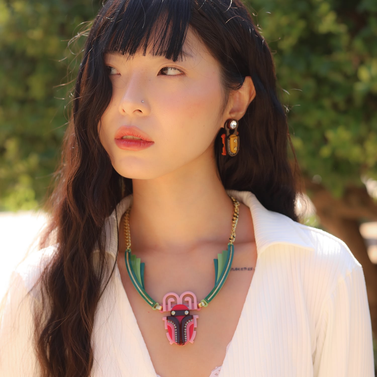 Handmade Acrylic Necklace Scarab Pink