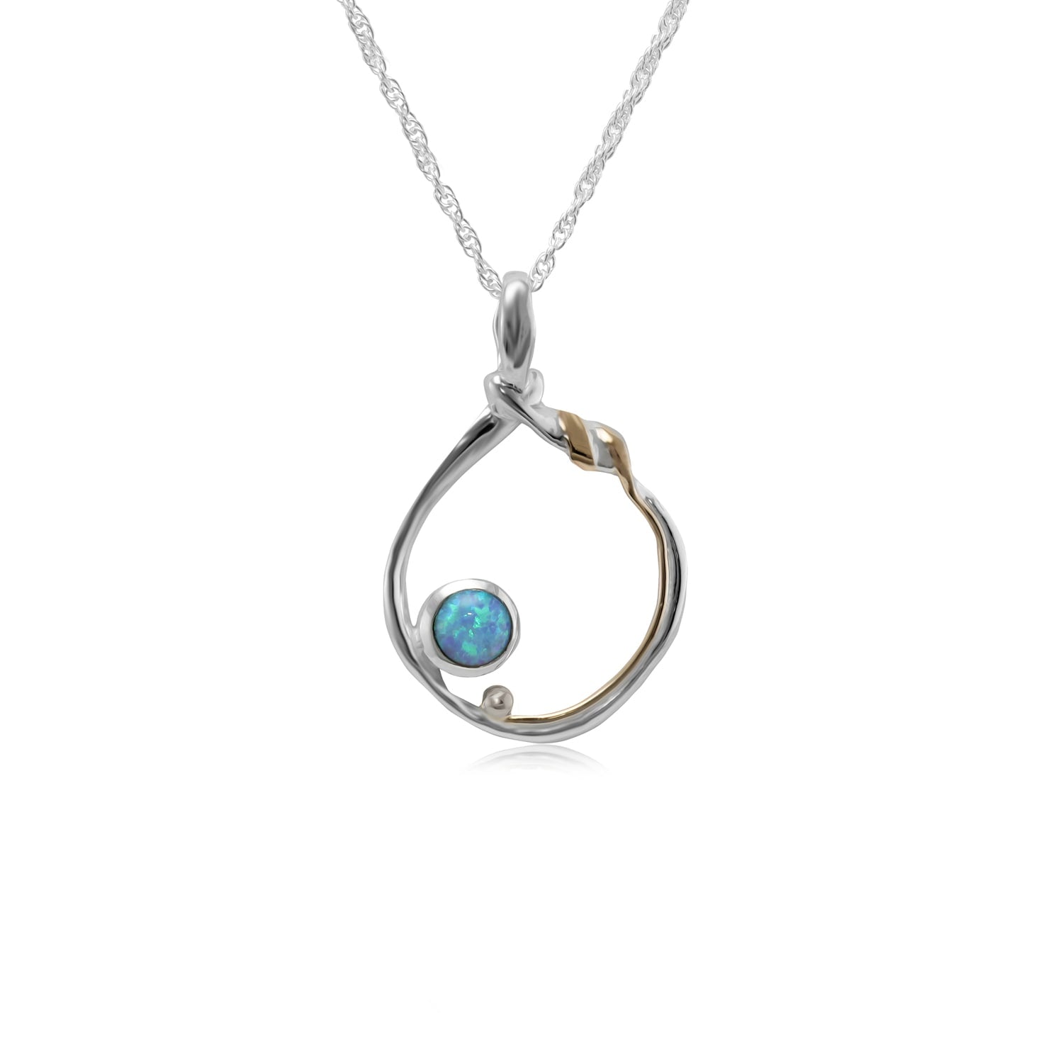 Handmade Blue Opal Organic Circle Necklace