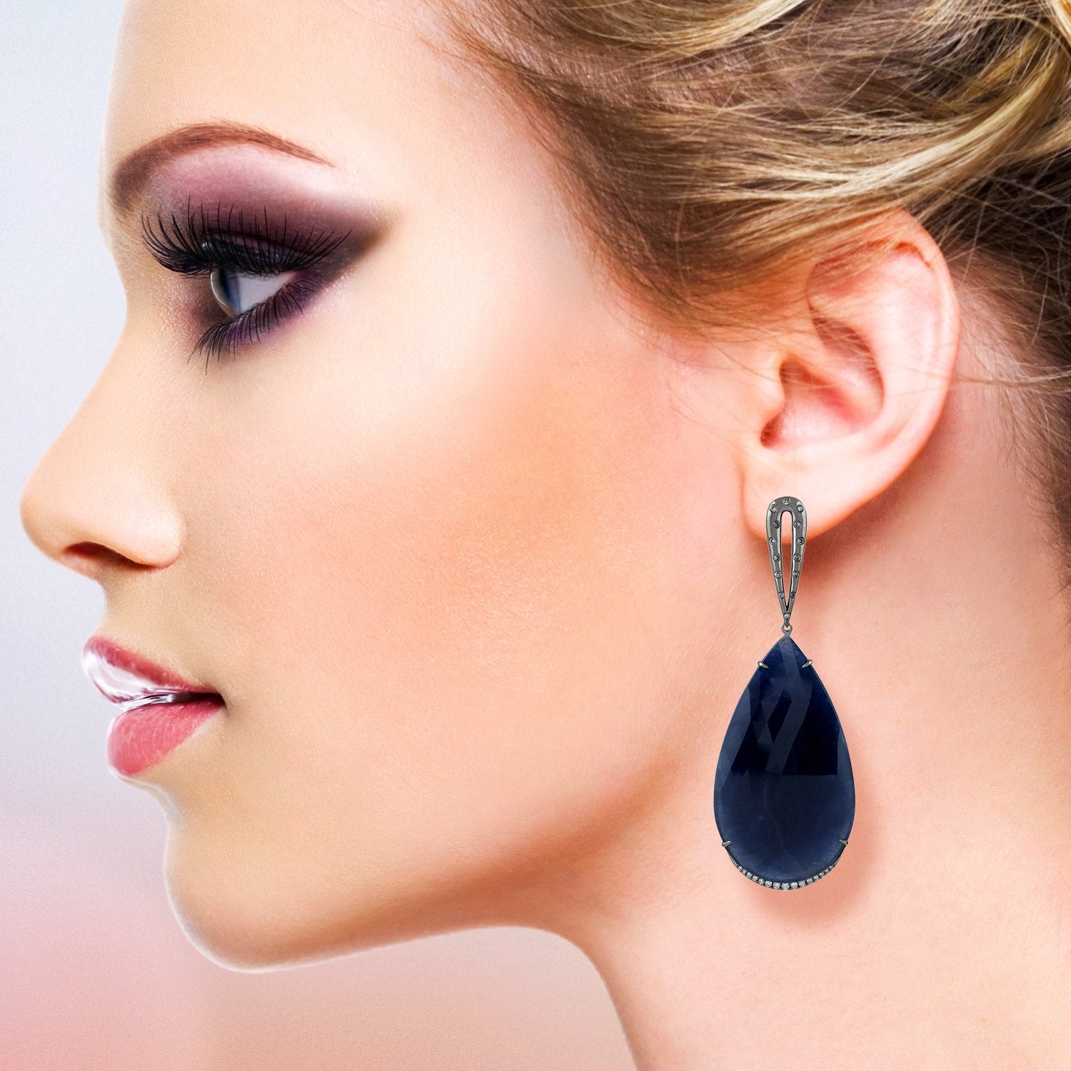 Blue Sapphire & Diamond Dangle Earrings In 18K White Gold