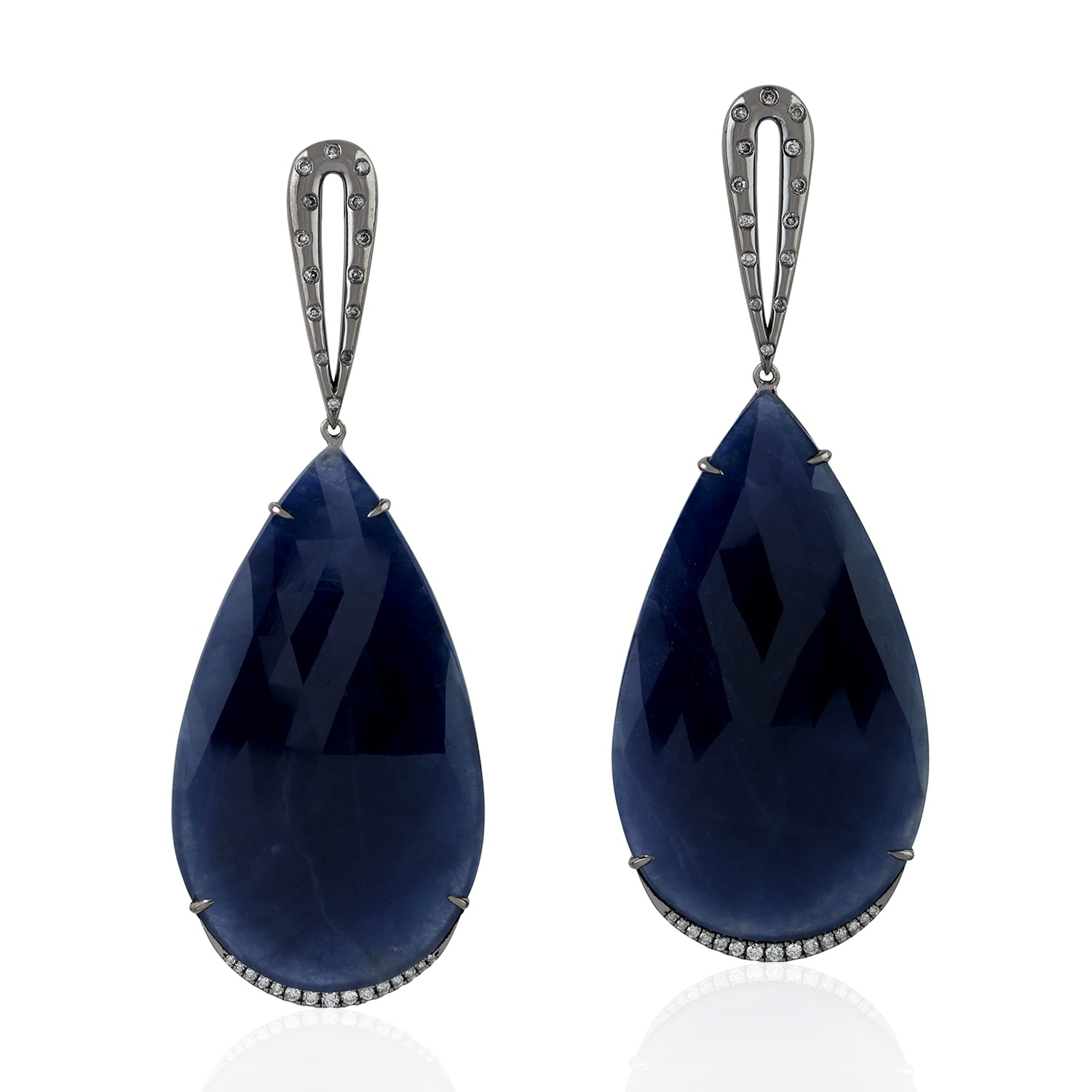 Blue Sapphire & Diamond Dangle Earrings In 18K White Gold