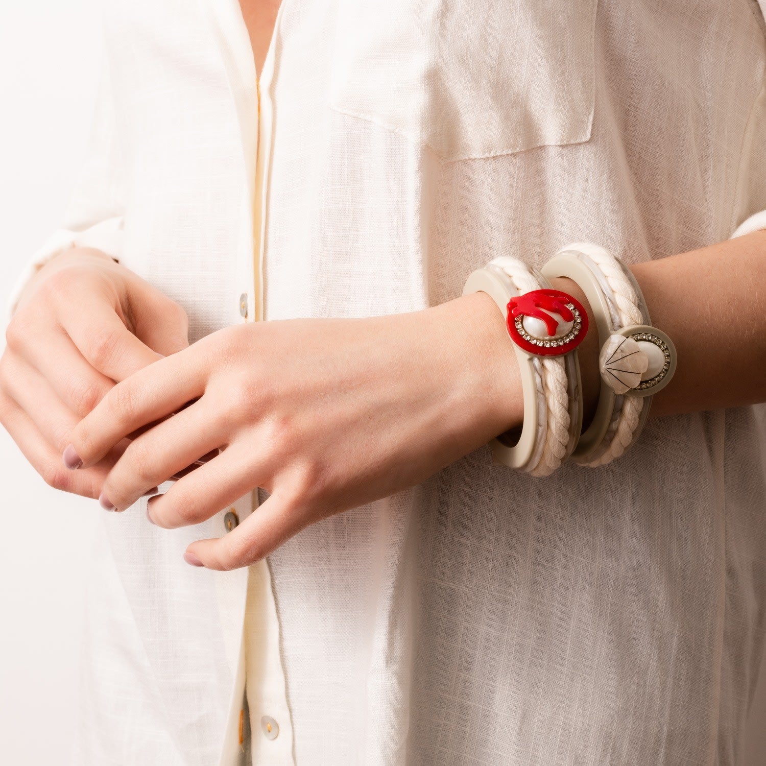 Handmade Bracelet Coral And Pearl Cord Turquoise Green