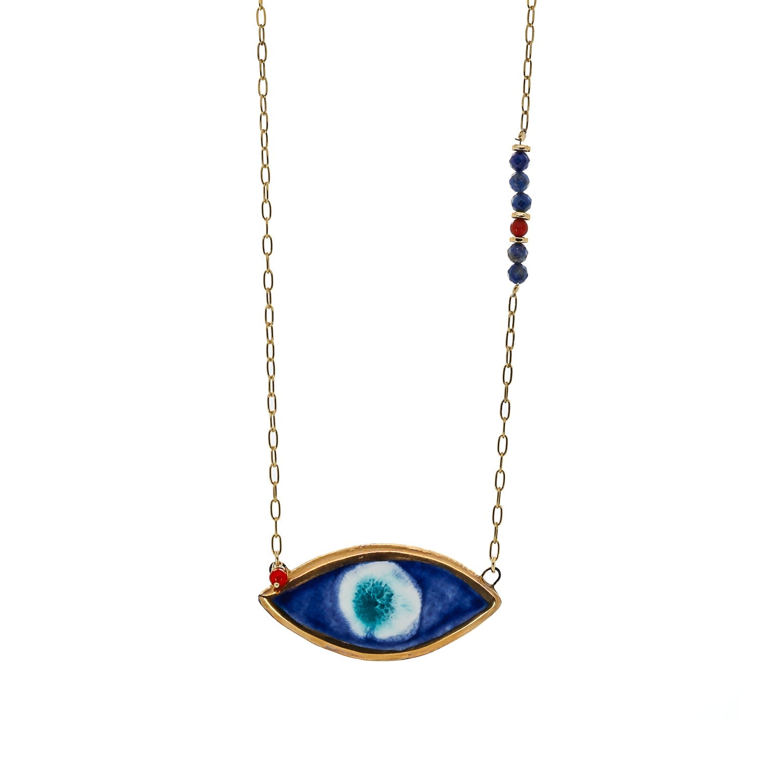 Energy Anchor Evil Eye Pendant Necklace - Blue