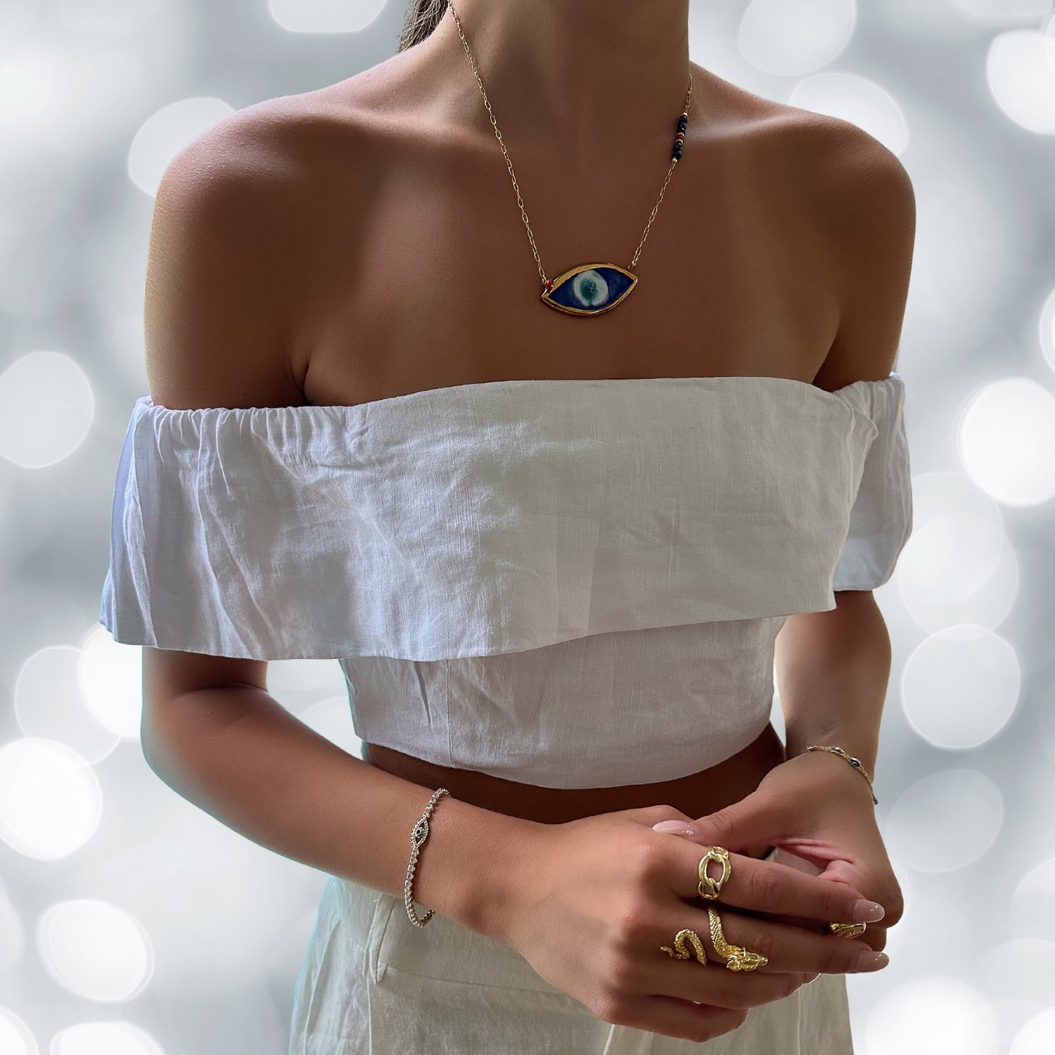 Energy Anchor Evil Eye Pendant Necklace - Blue