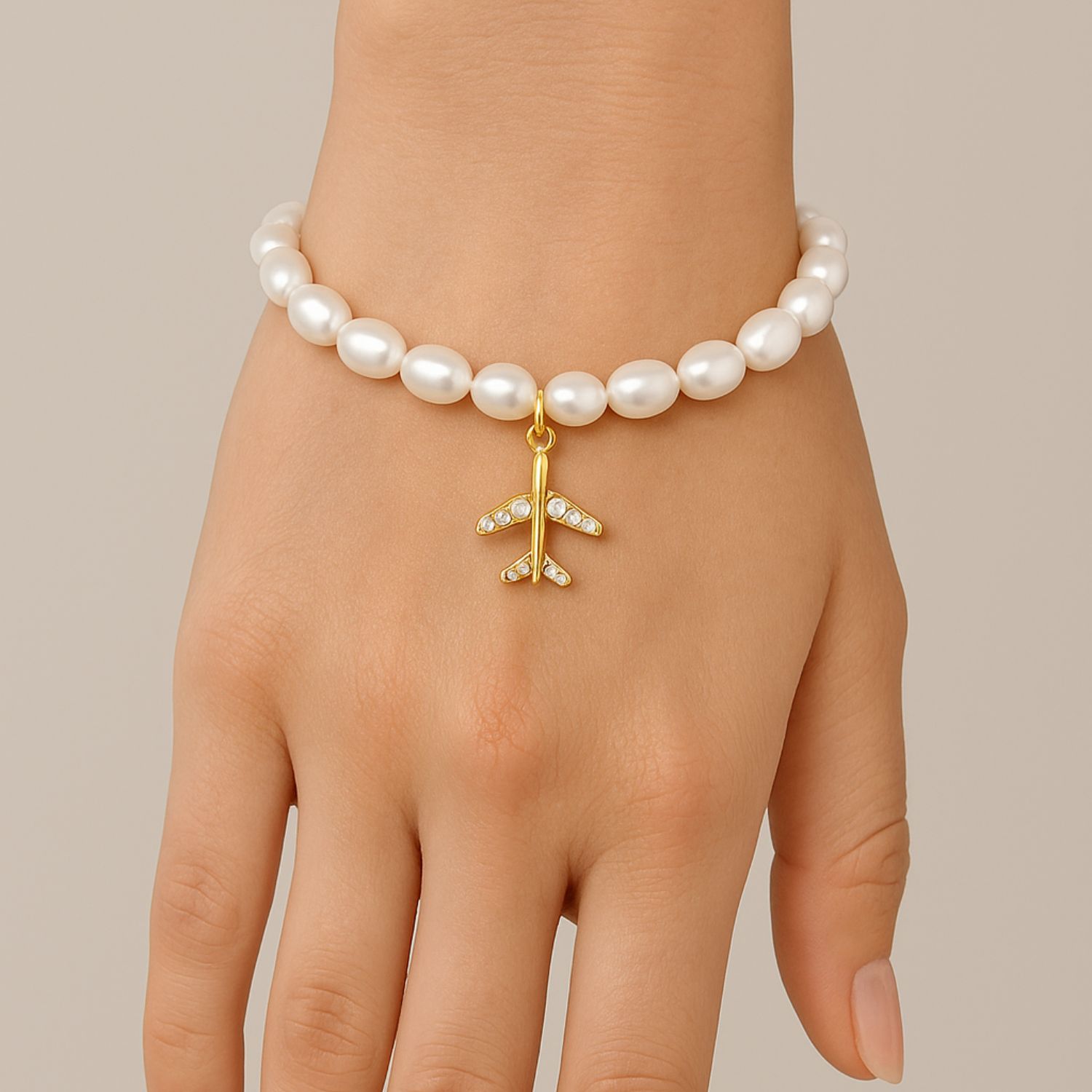 Handmade Cultured Freshwater Pearls Bracelet With Plane Charm And Magnetic Clasp - Forever Jewellery