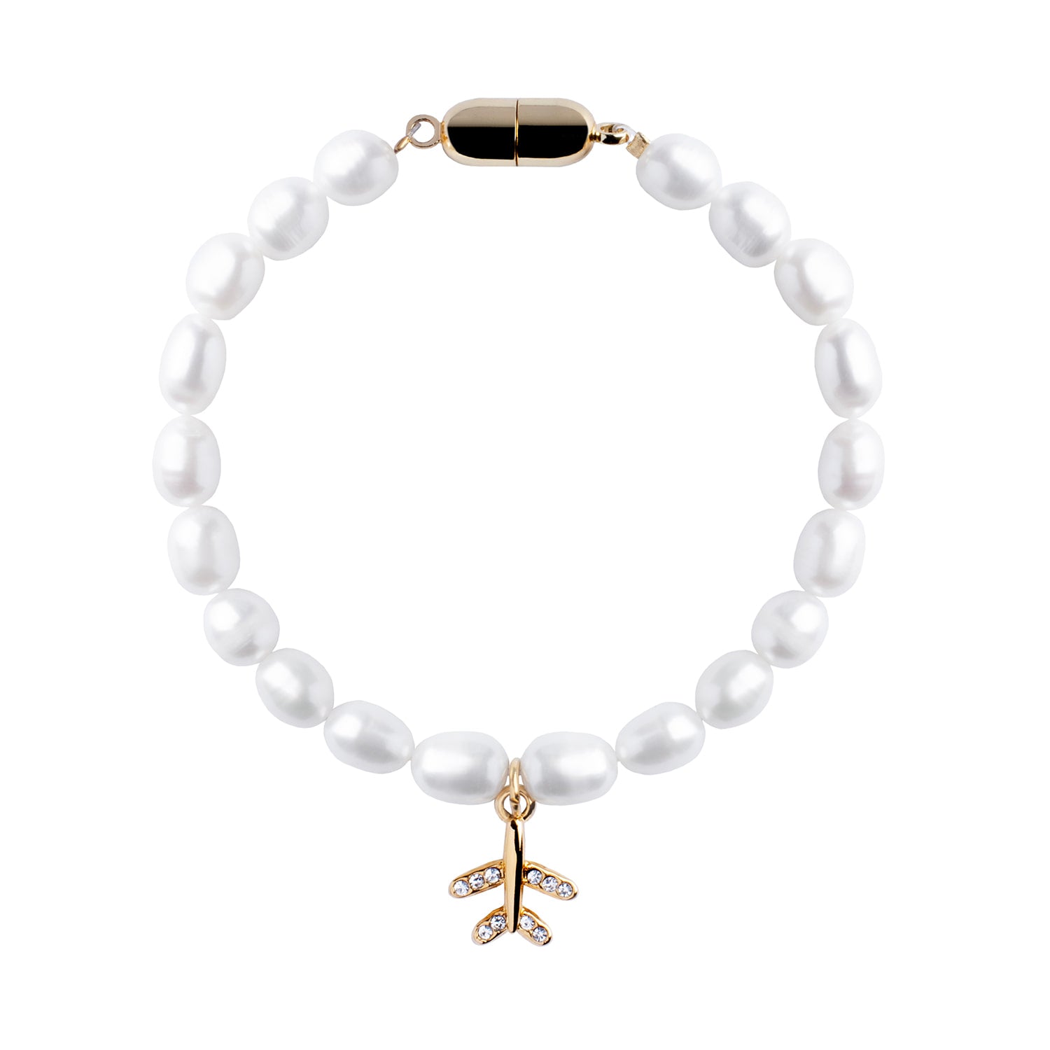 Handmade Cultured Freshwater Pearls Bracelet With Plane Charm And Magnetic Clasp - Forever Jewellery