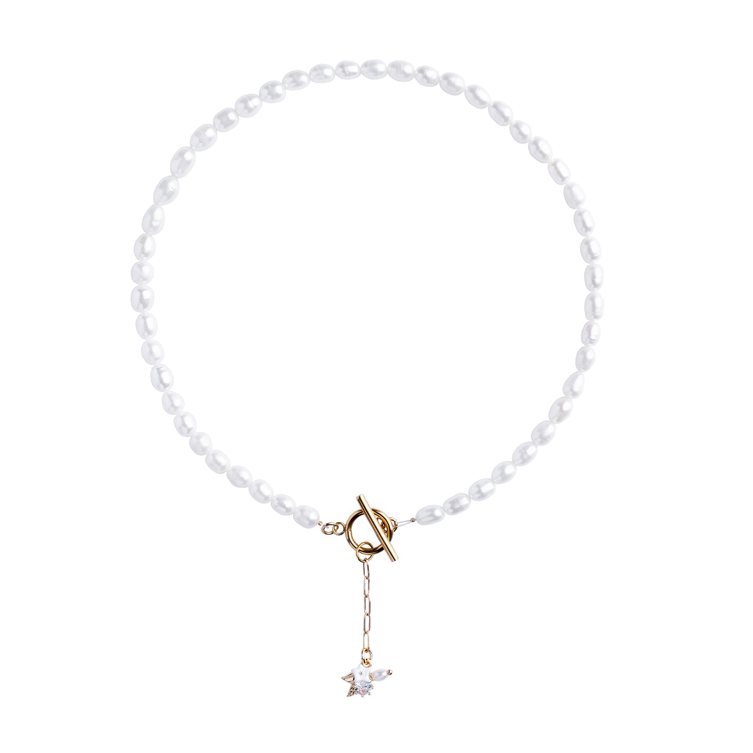 Natural Pearl Beaded Necklace -Trendy Long Pearl Necklace With Floral Charm And Toggle Clasp - Forever Jewellery