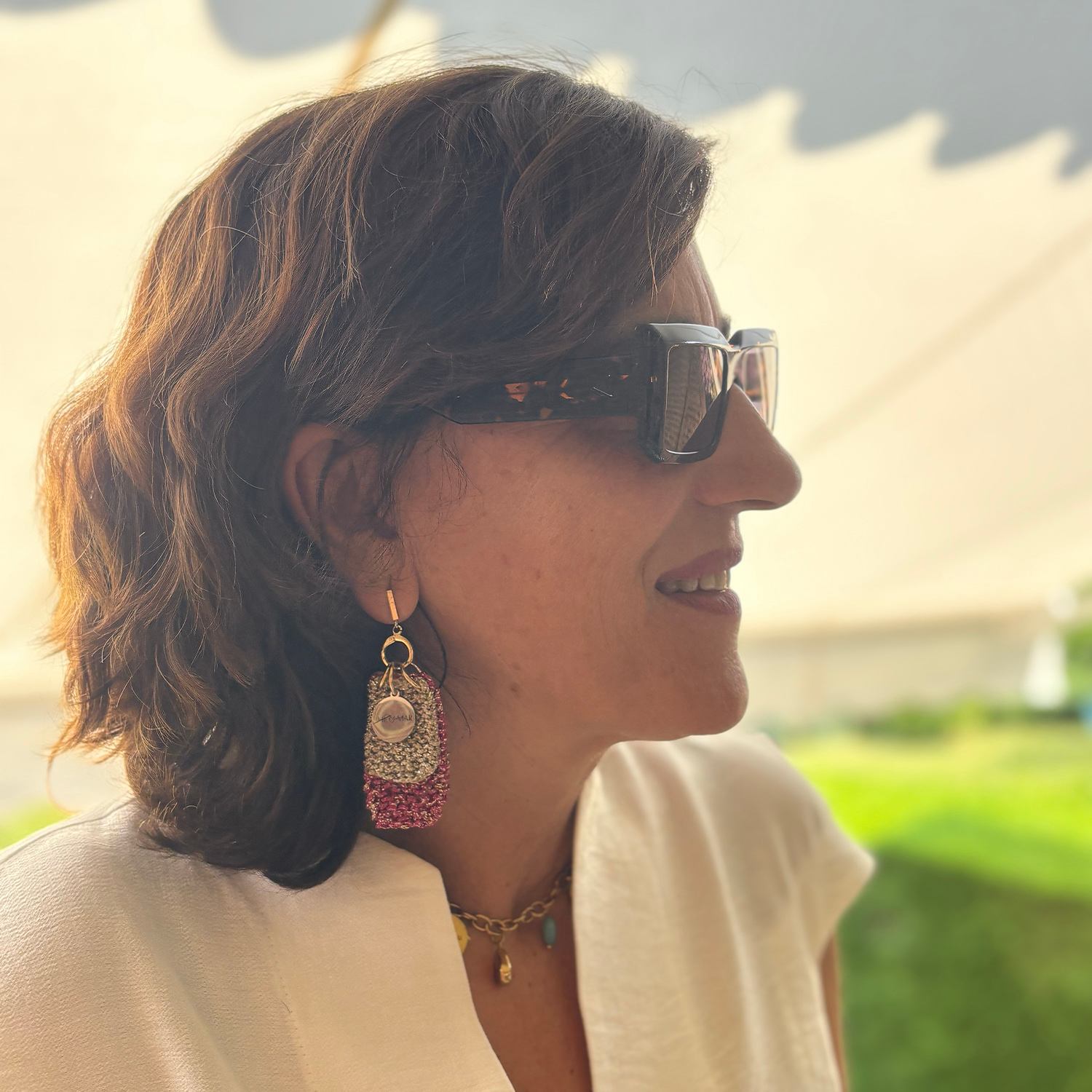 Handmade Earrings | Double Color Fuchsia & Gold