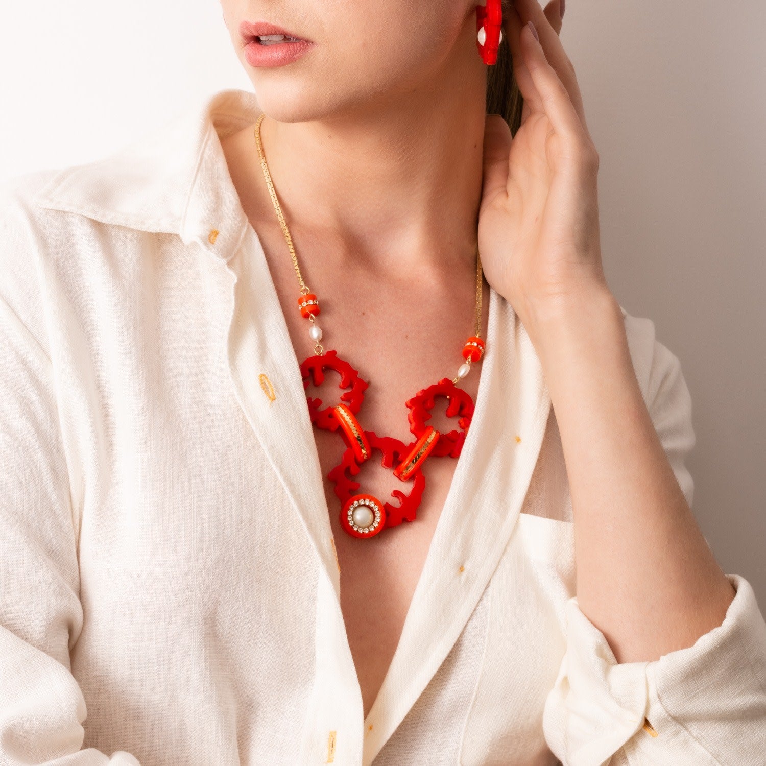 Handmade Necklace Hoop Coral Clay