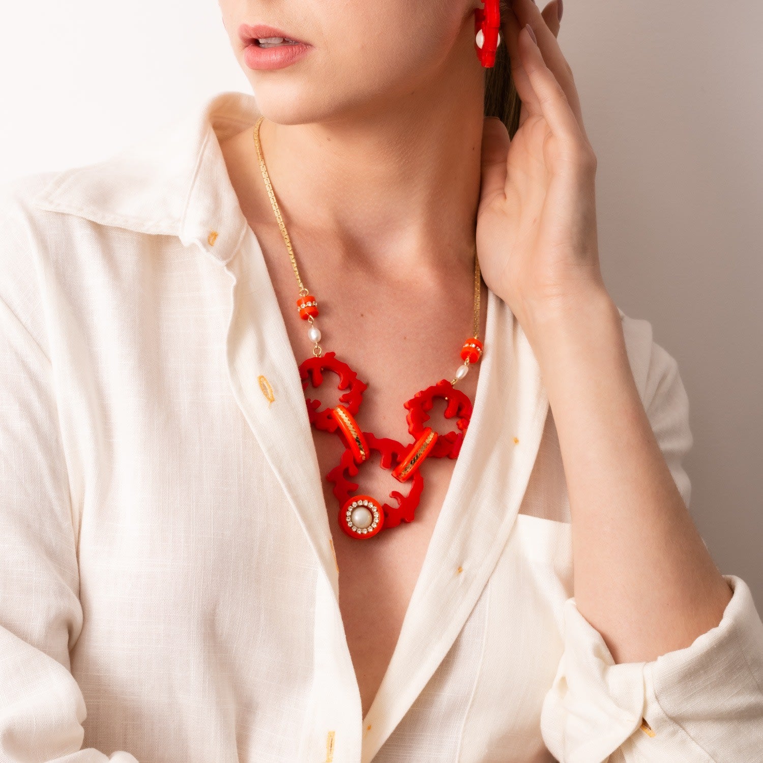 Handmade Necklace Hoop Coral Turquoise Green