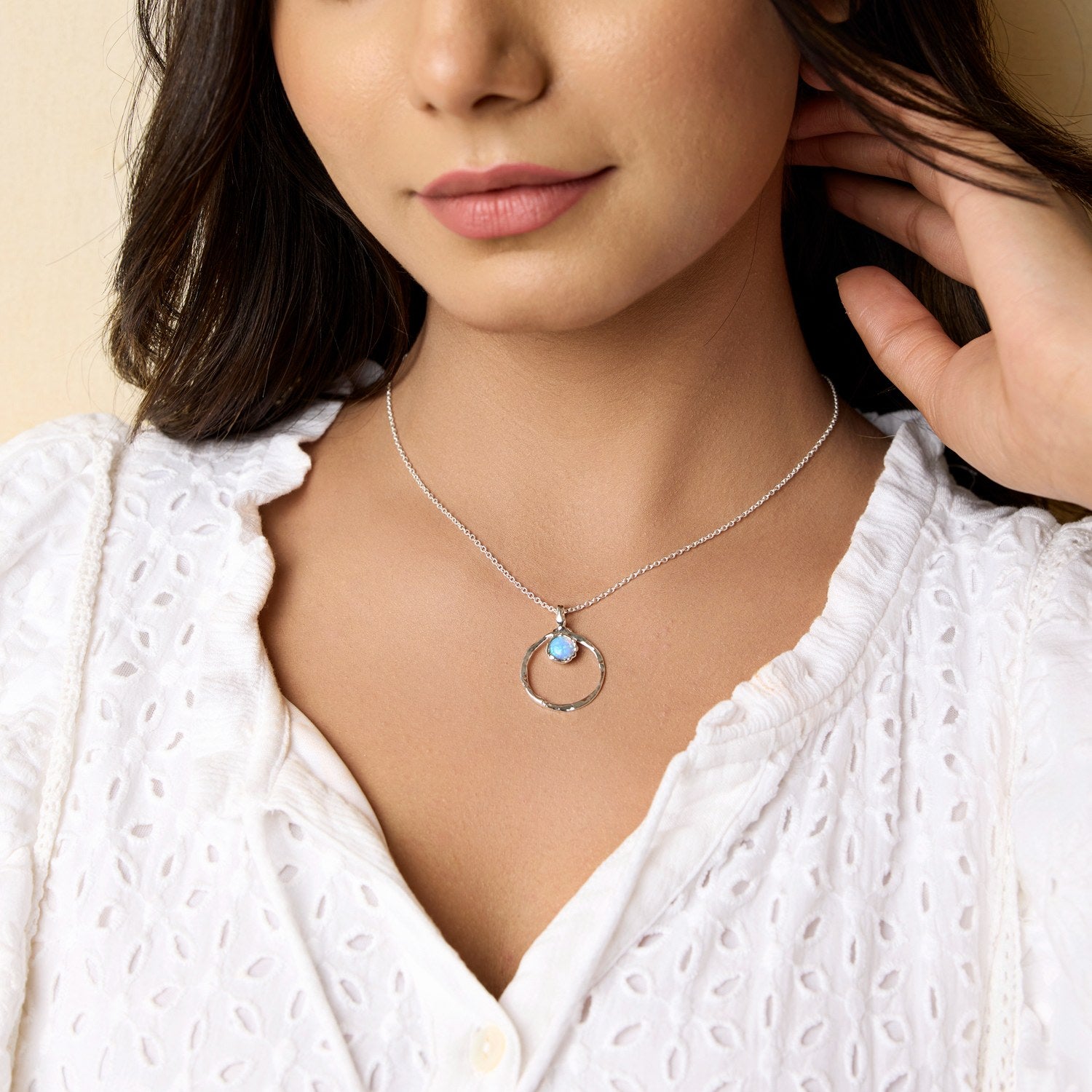 Handmade Organic Circle Blue Fire Opal Pendant