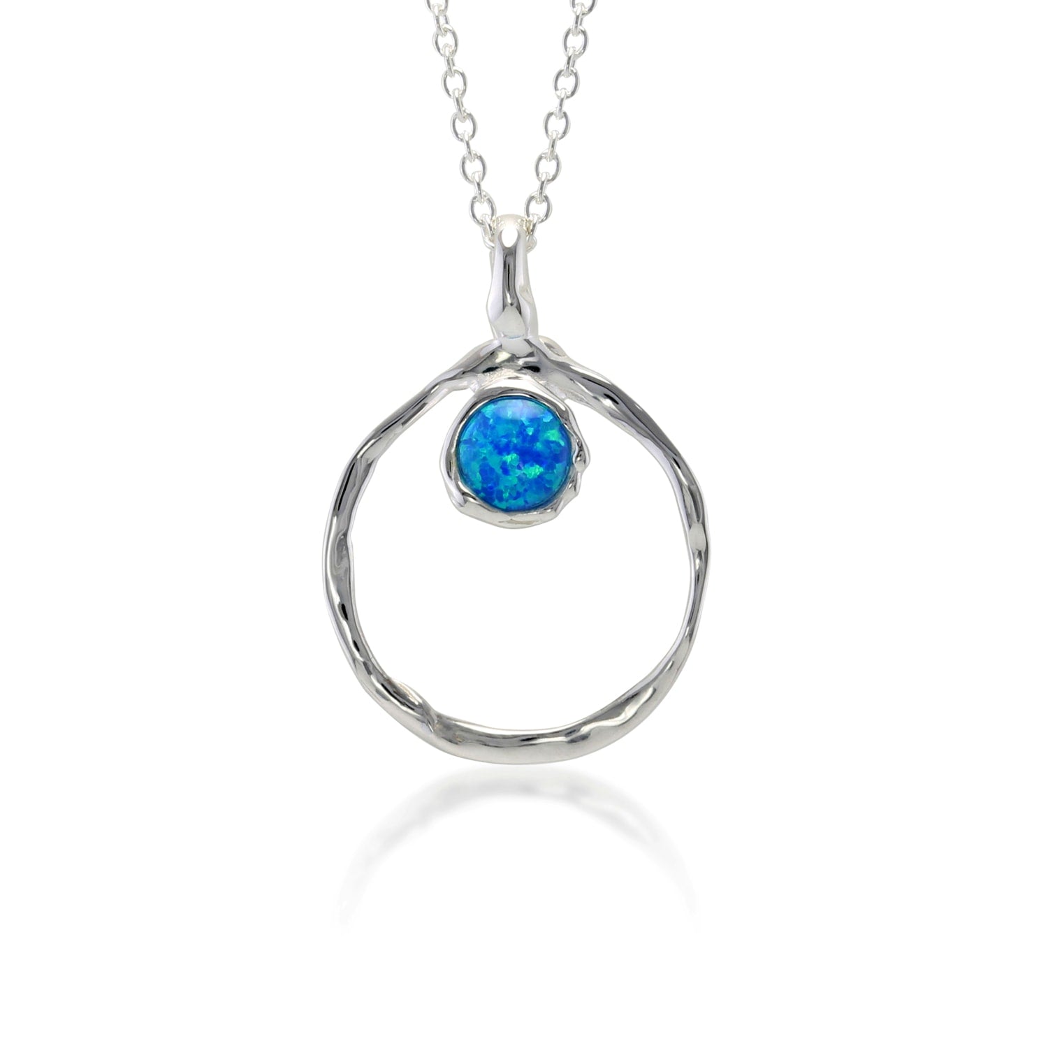 Handmade Organic Circle Blue Fire Opal Pendant
