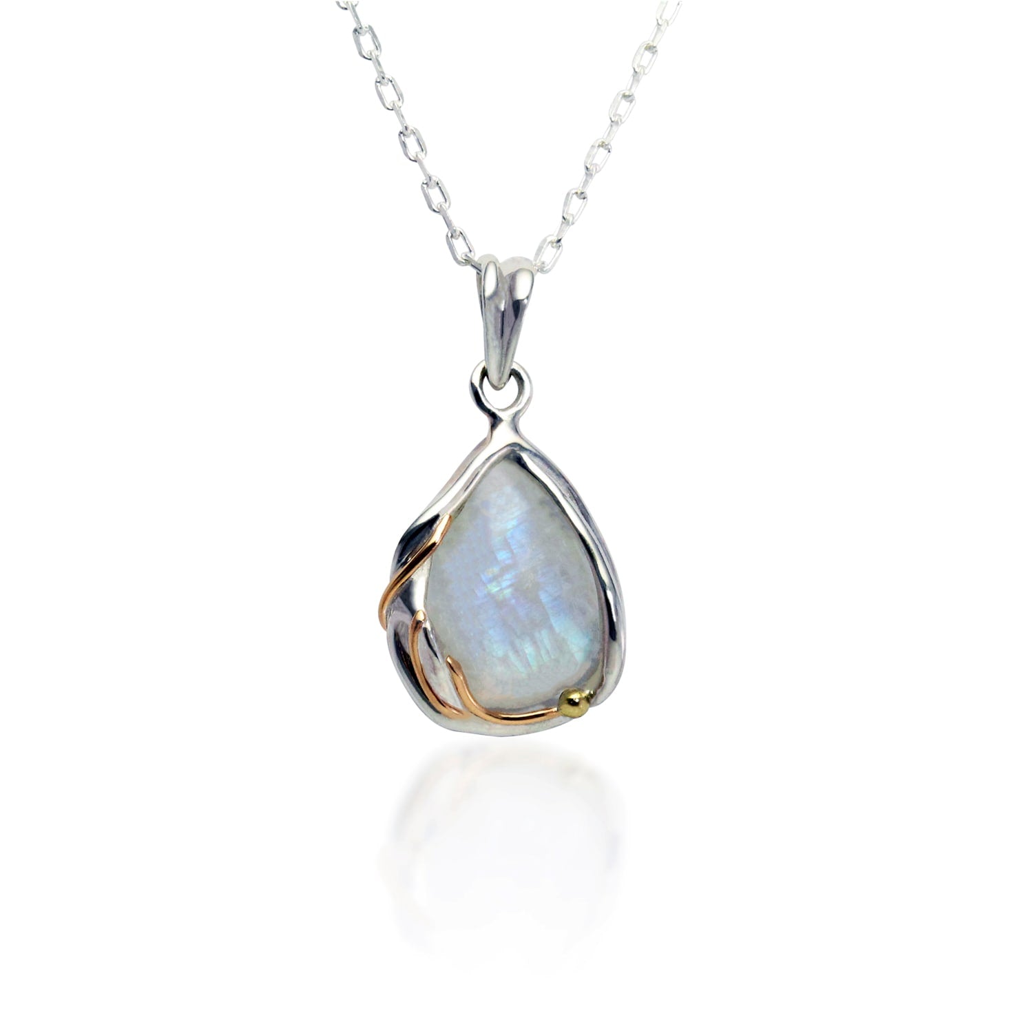 Handmade Rainbow Moonstone Droplet Pendant Necklace
