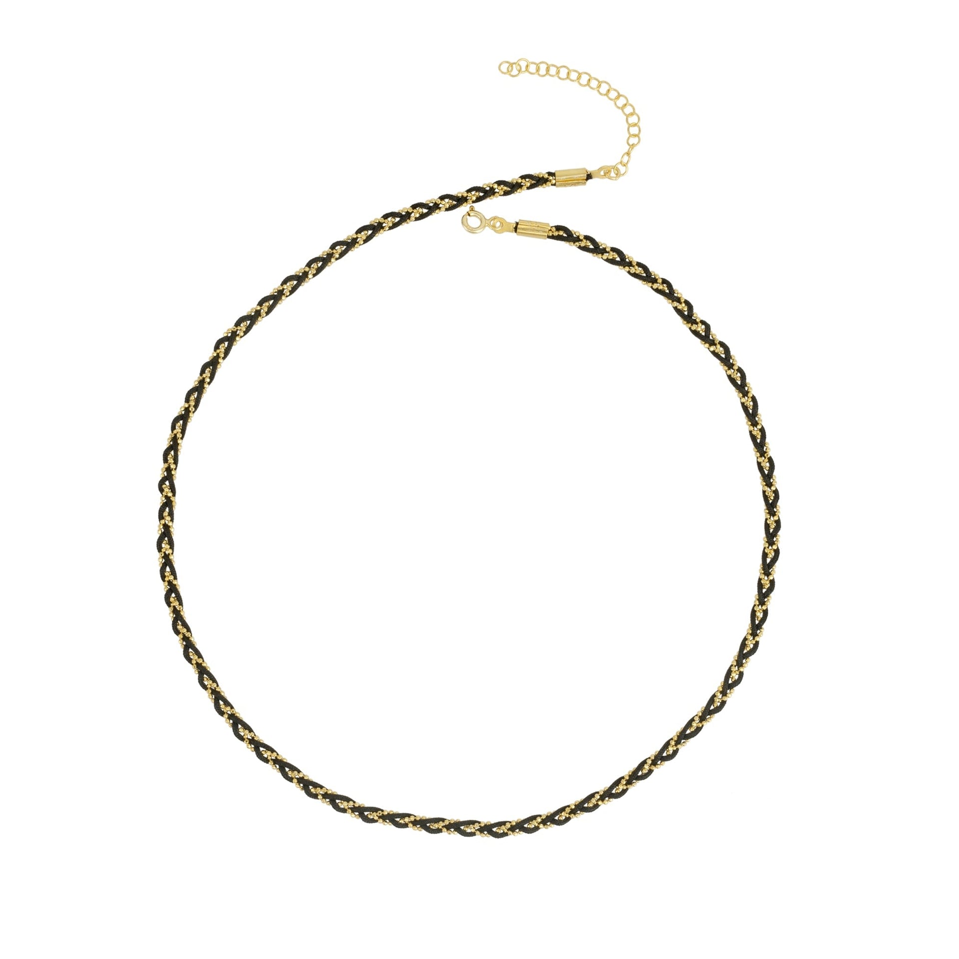 Handmade Rope Braided Sterling Silver Beaded Chain Necklace -Black