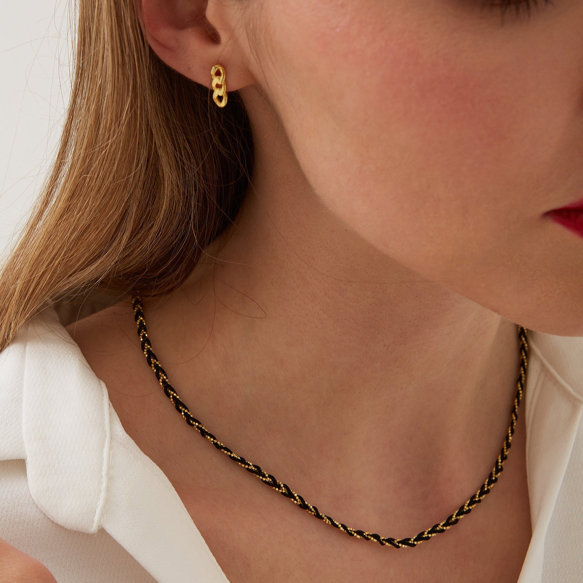 Handmade Rope Braided Sterling Silver Beaded Chain Necklace -Black