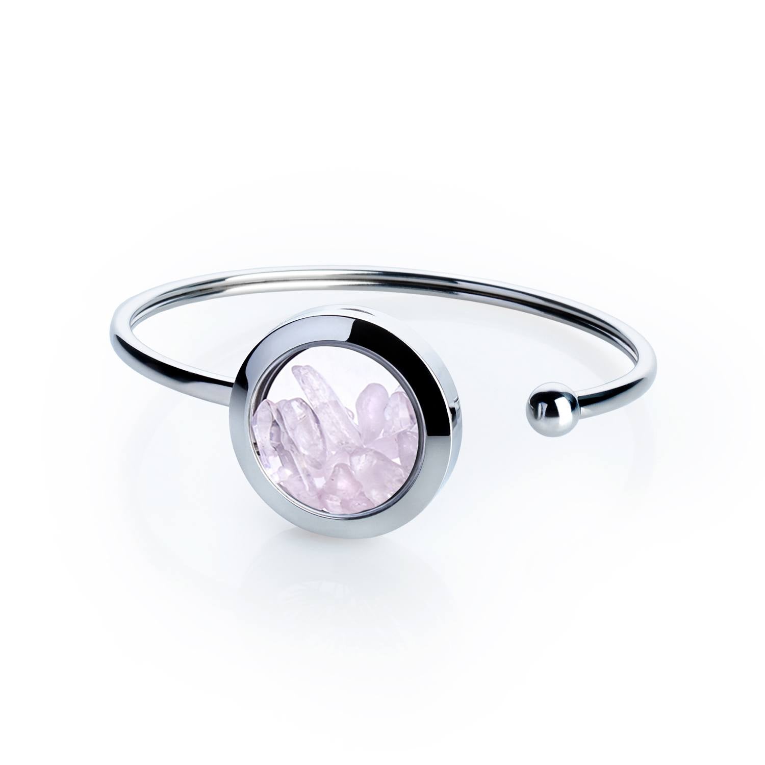 Handmade Rose Quartz Crystal Cuff Bracelet – Stainless Steel Jewelry For Love & Self-Care