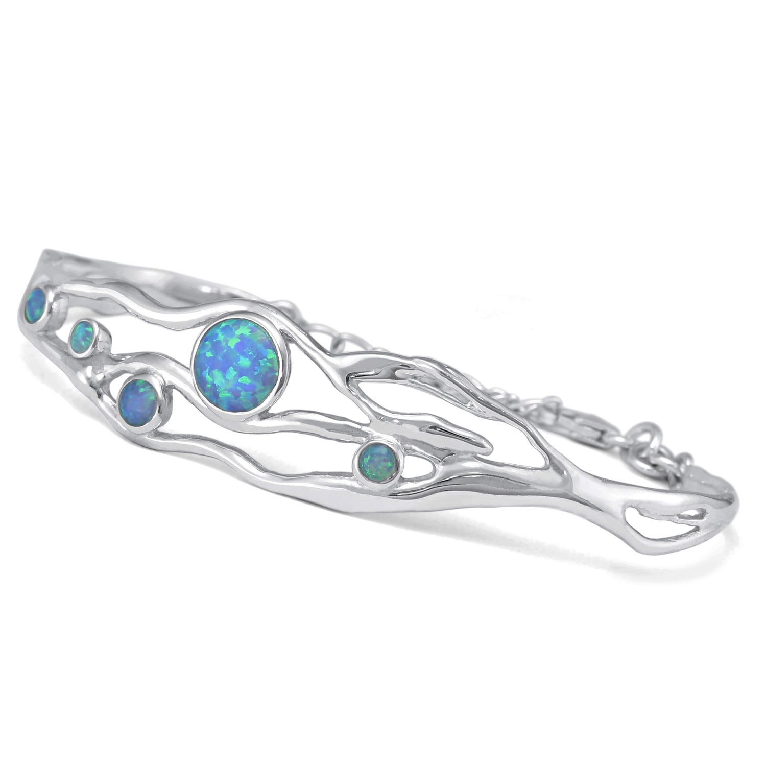 Handmade Silver Blue Fire Opal Bracelet