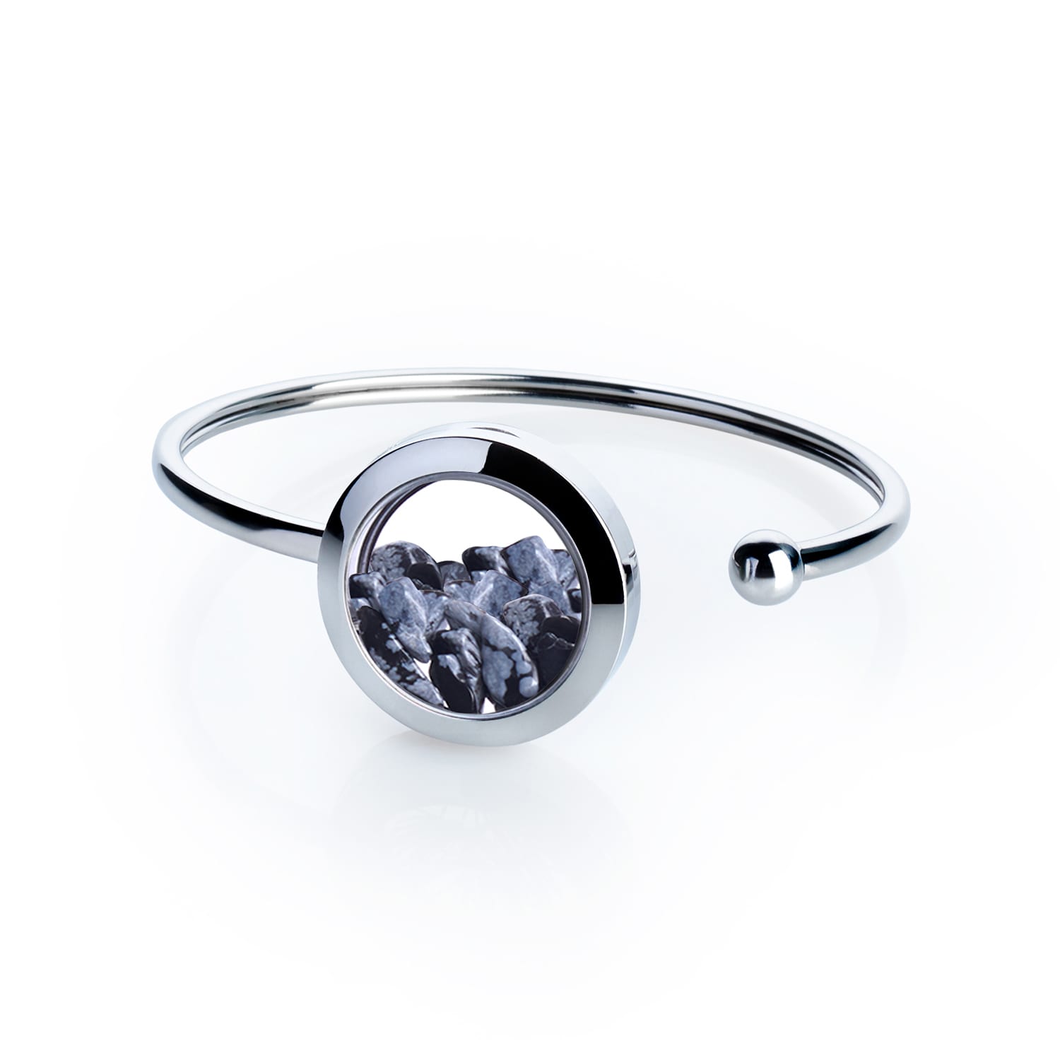 Handmade Snowflake Obsidian Crystal Cuff Bracelet – Stainless Steel Jewelry For Protection & Balance