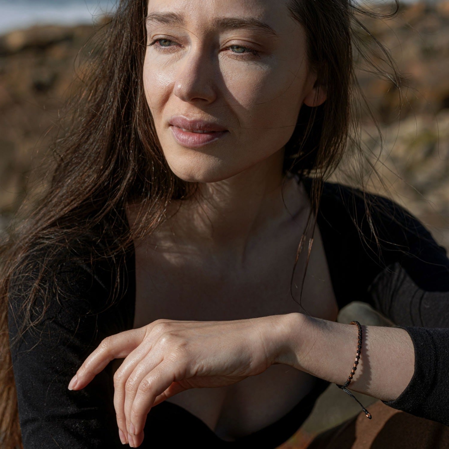 Handmade Solid Copper And Aqua Green Eco Cord Womens Bracelet - The Healer