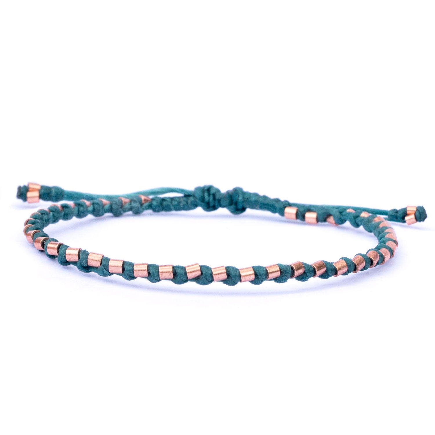 Handmade Solid Copper And Aqua Green Eco Cord Womens Bracelet - The Healer
