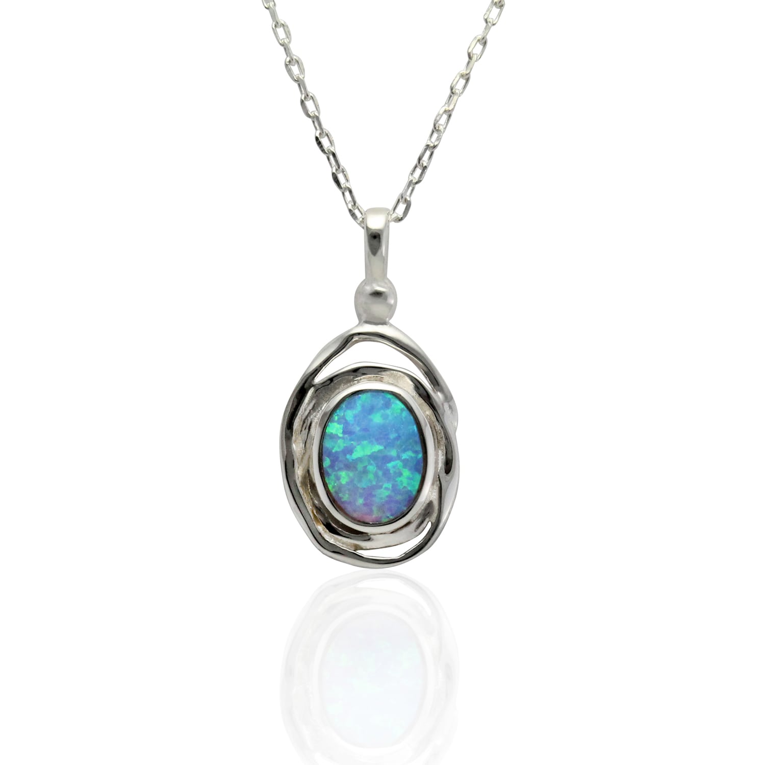 Handmade Spiral Silver Pendant With Blue Fire Opal