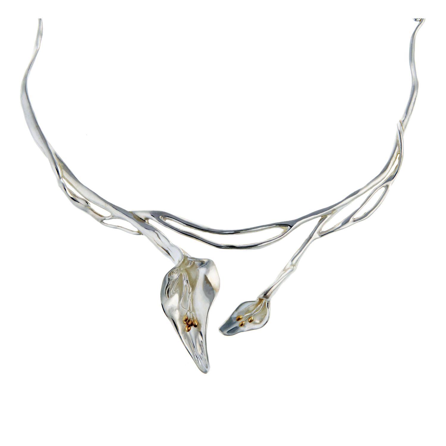 silver lily flower necklace Handmade Sterling Silver Lily Flower Statement Necklace Silver plated