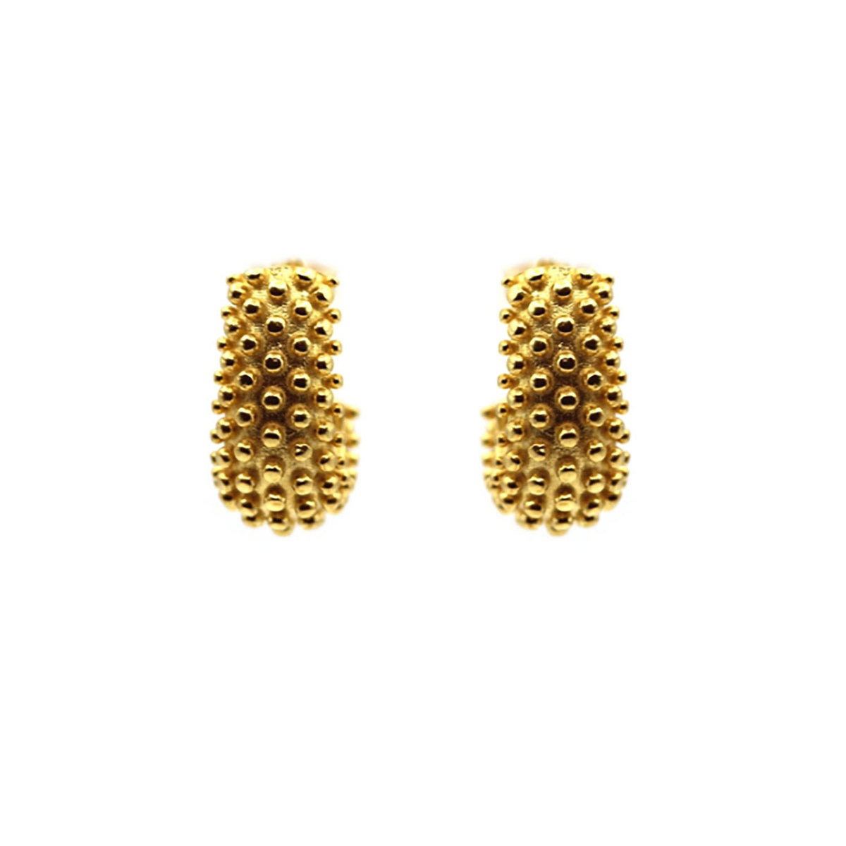 Handmade Unique Ball Textured Bold Hoop Yellow Gold Earrings
