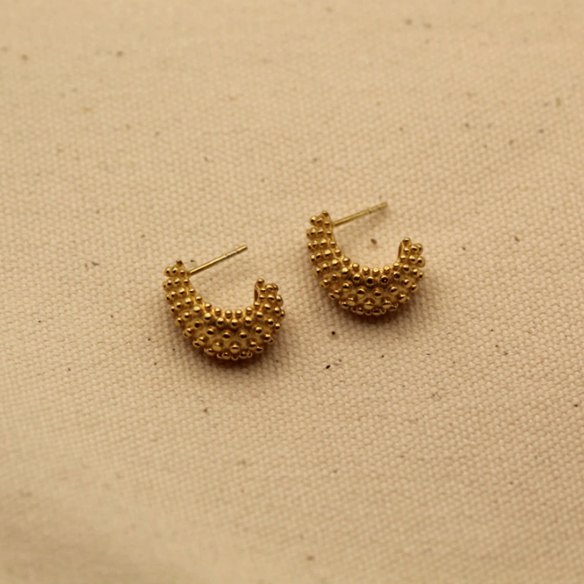 Handmade Unique Ball Textured Bold Hoop Yellow Gold Earrings
